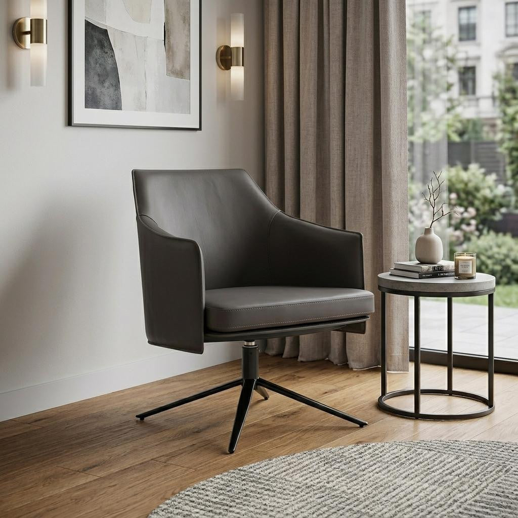 26" Gray and Black Faux Leather Swivel Lounge Chair