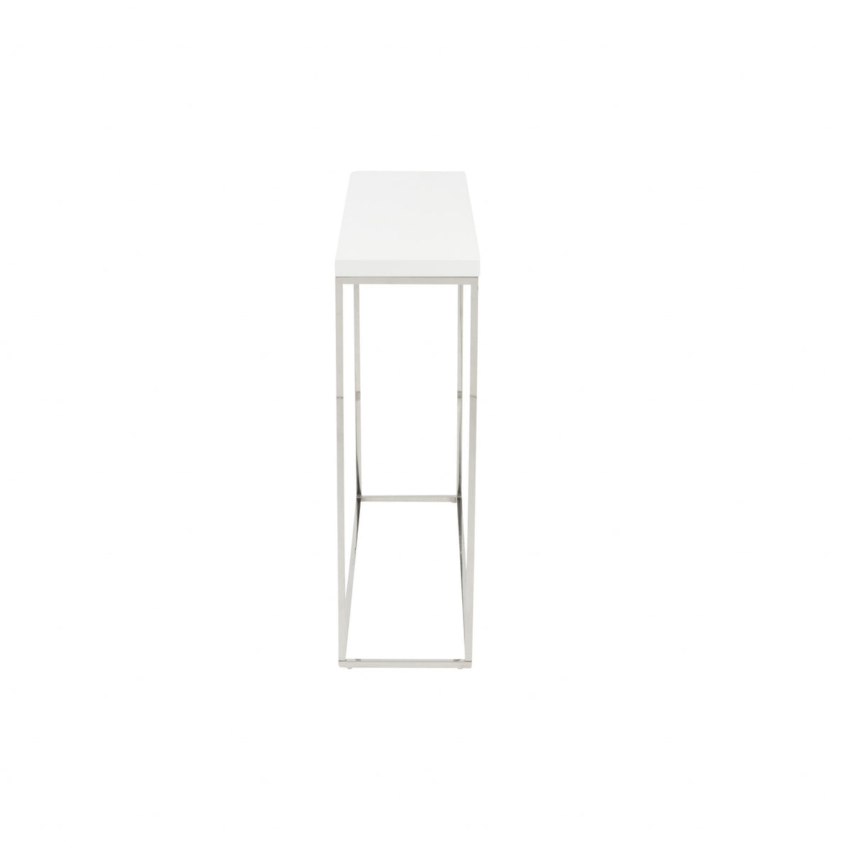 35" White and Silver Wood and Stainless Steel Frame Console Table