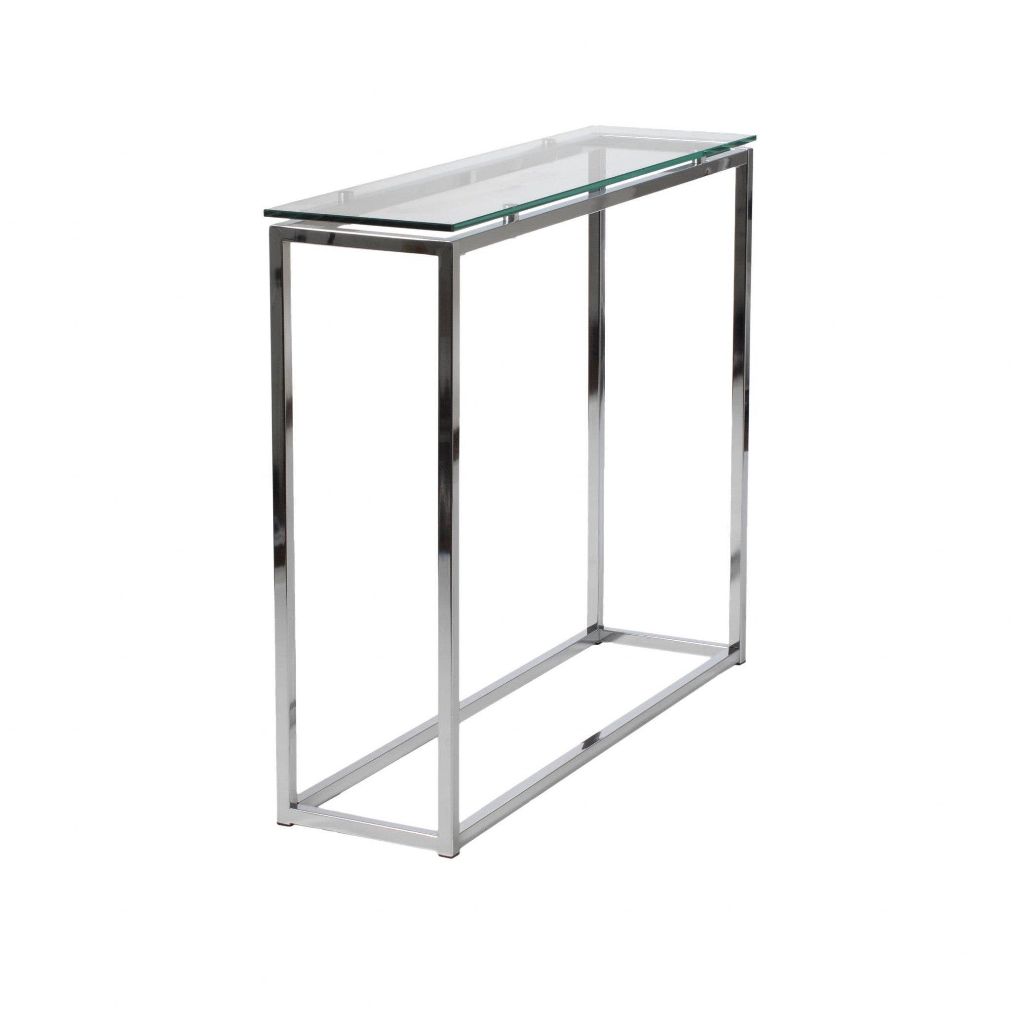 Geo Rectangle Clear Glass and Chrome Console Table