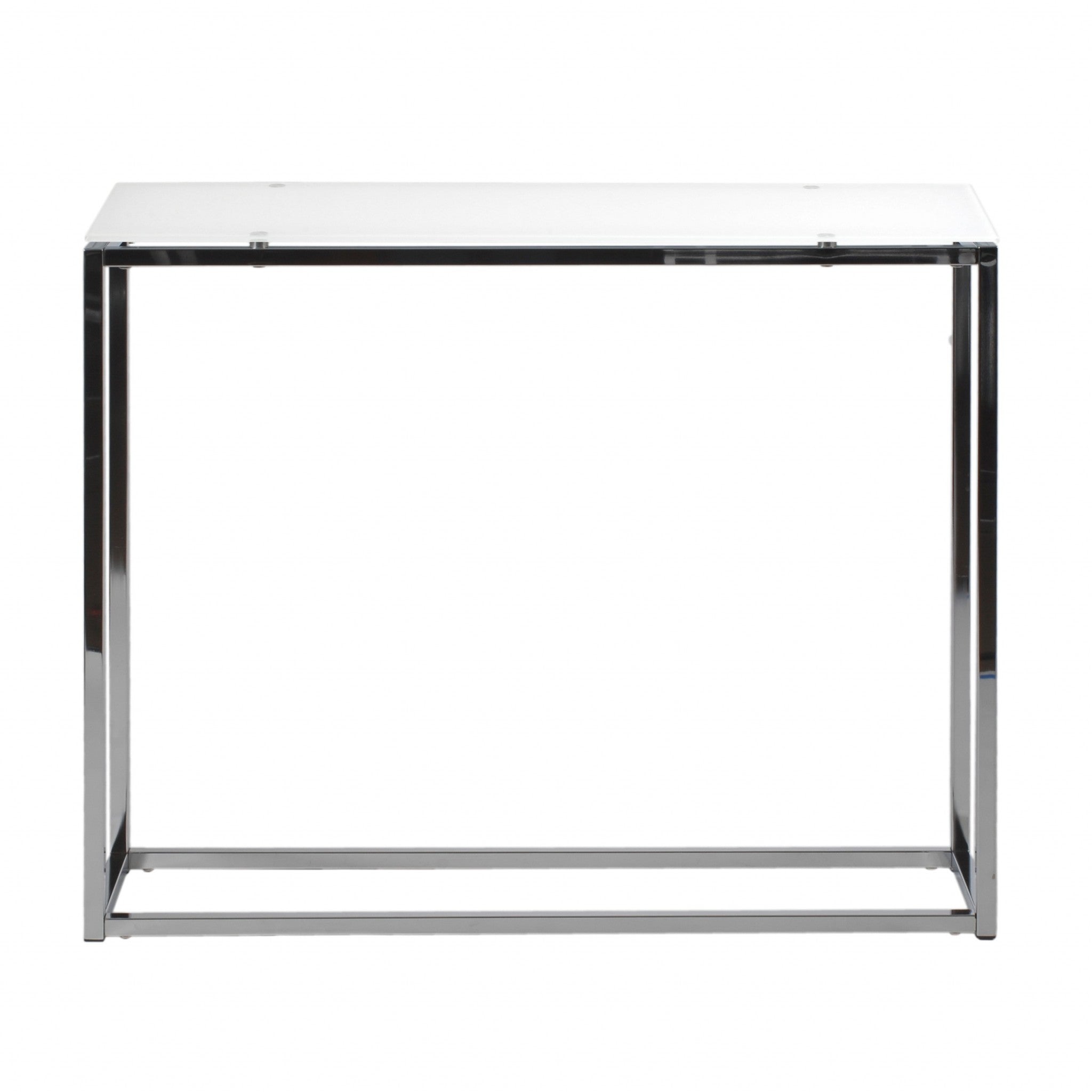36" White and Silver Glass Frame Console Table