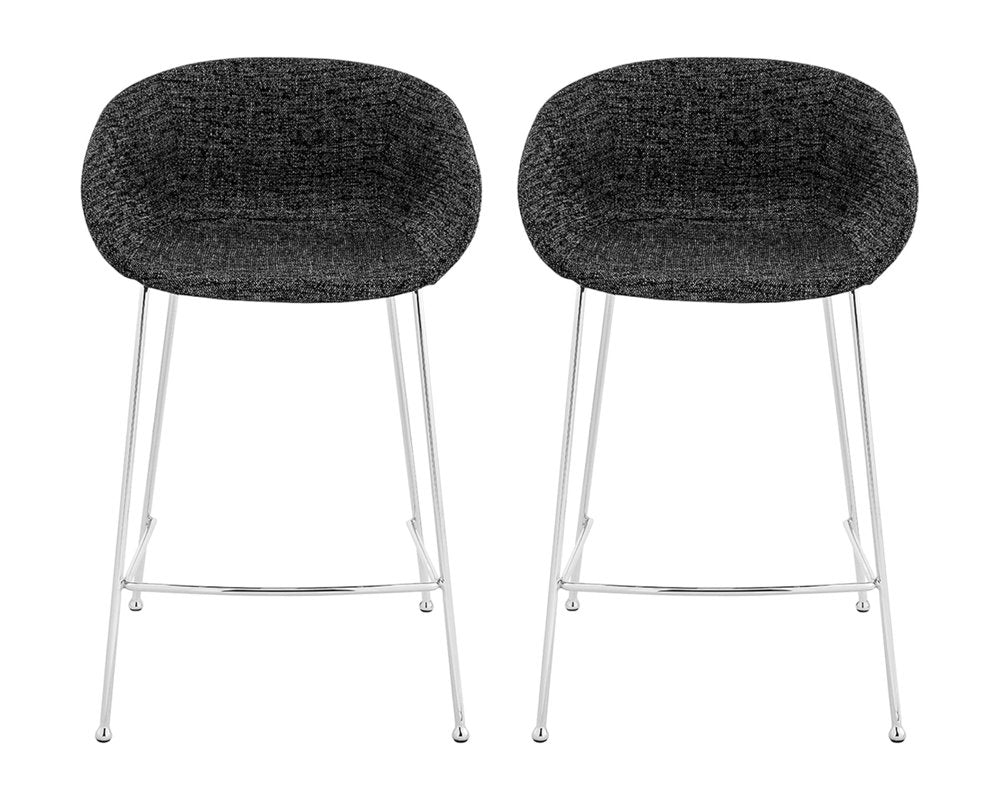 Set of Two 26" Black And Silver Fabric And Steel Low Back Counter Height Bar Chairs