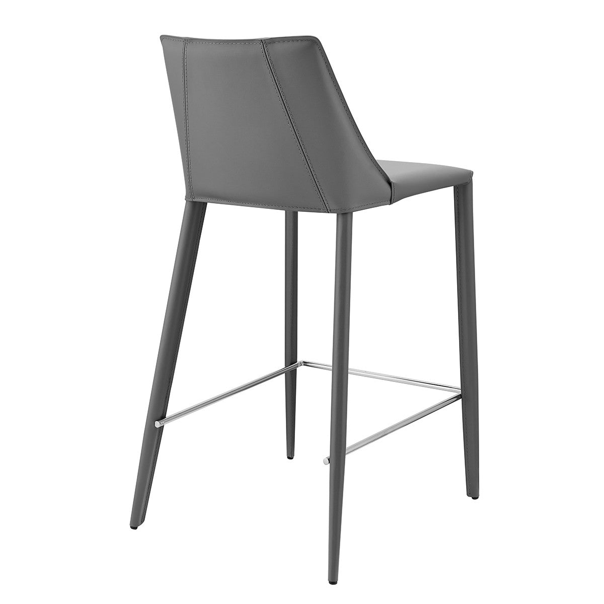 26" Gray Faux Leather And Steel Low Back Counter Height Bar Chair