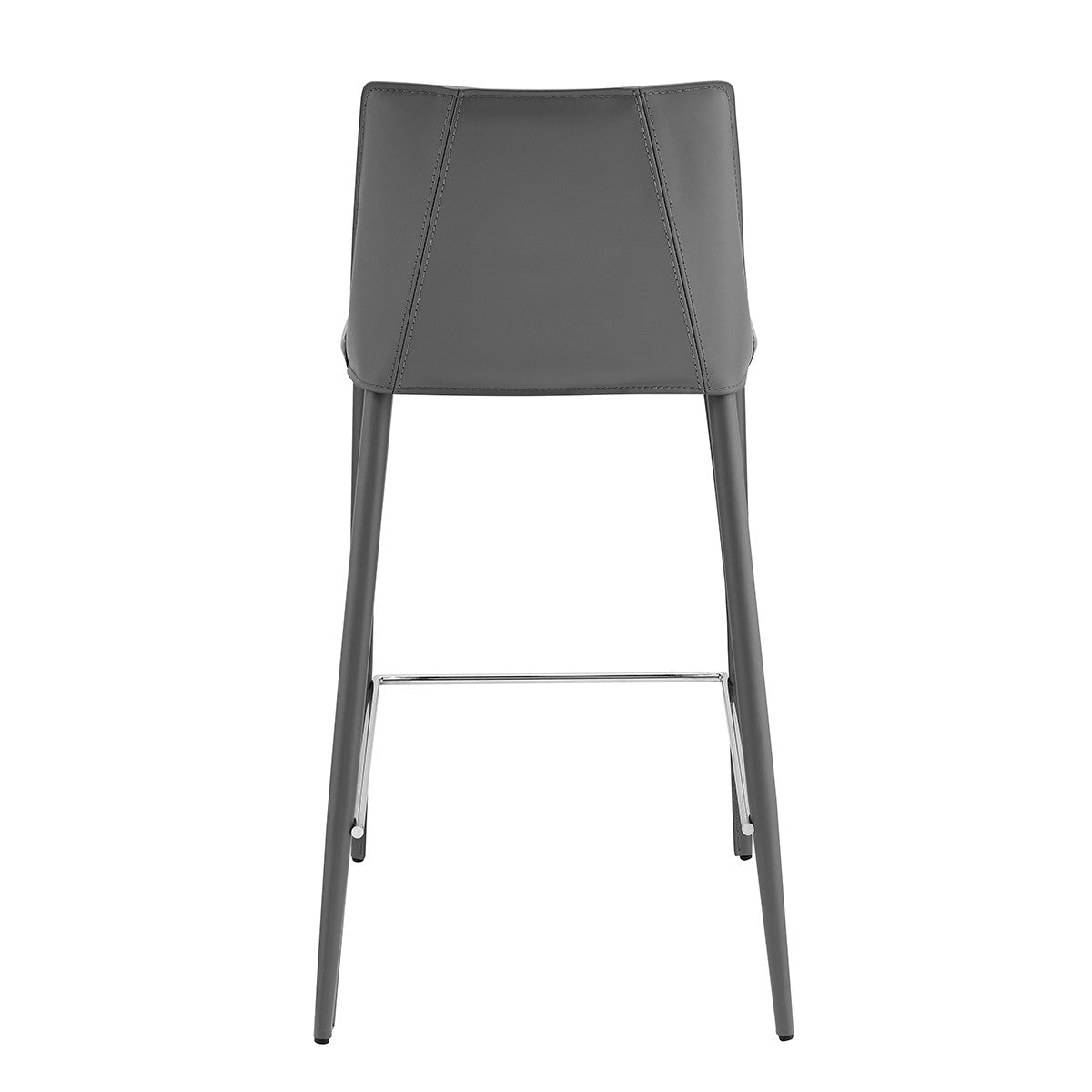 26" Gray Faux Leather And Steel Low Back Counter Height Bar Chair