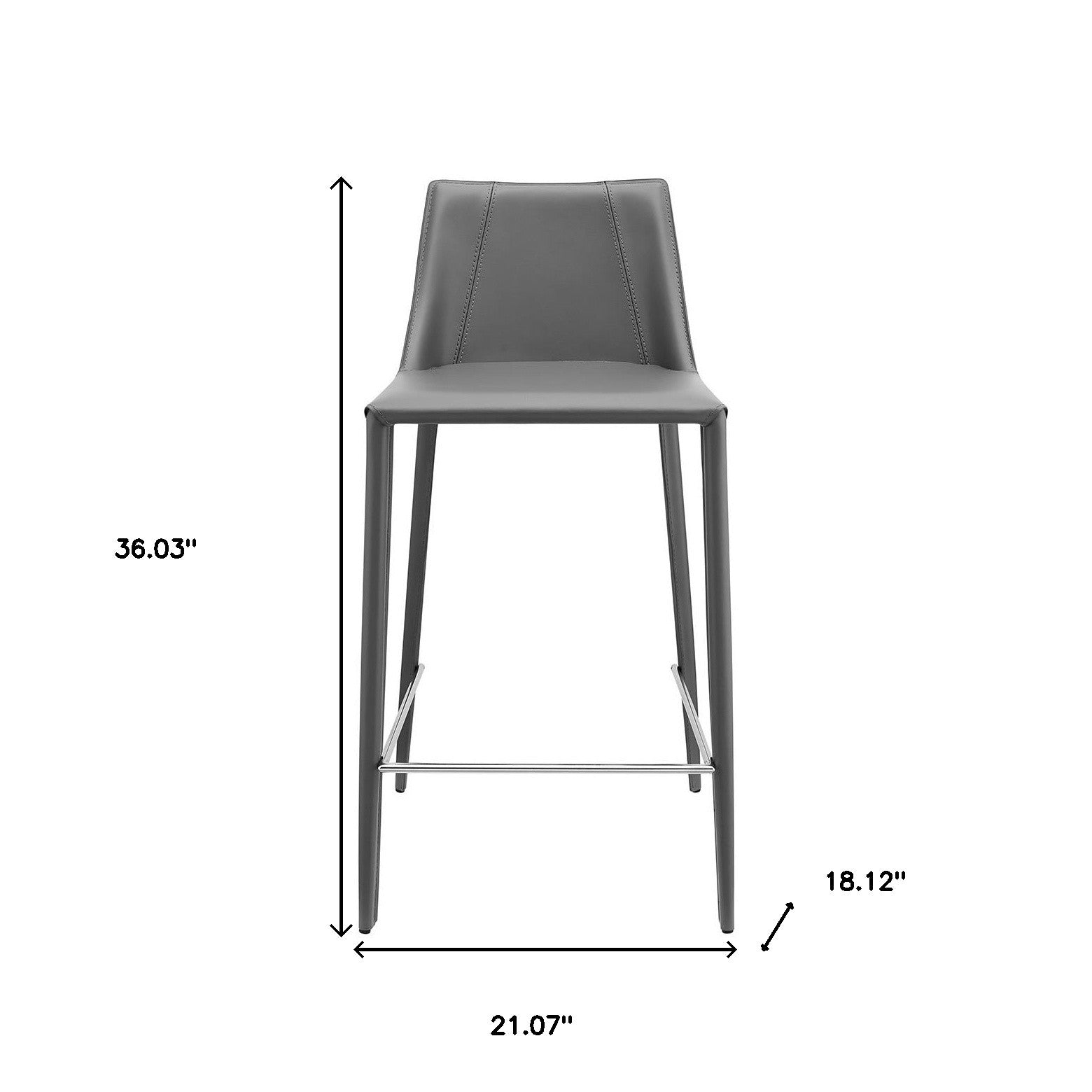 26" Gray Faux Leather And Steel Low Back Counter Height Bar Chair