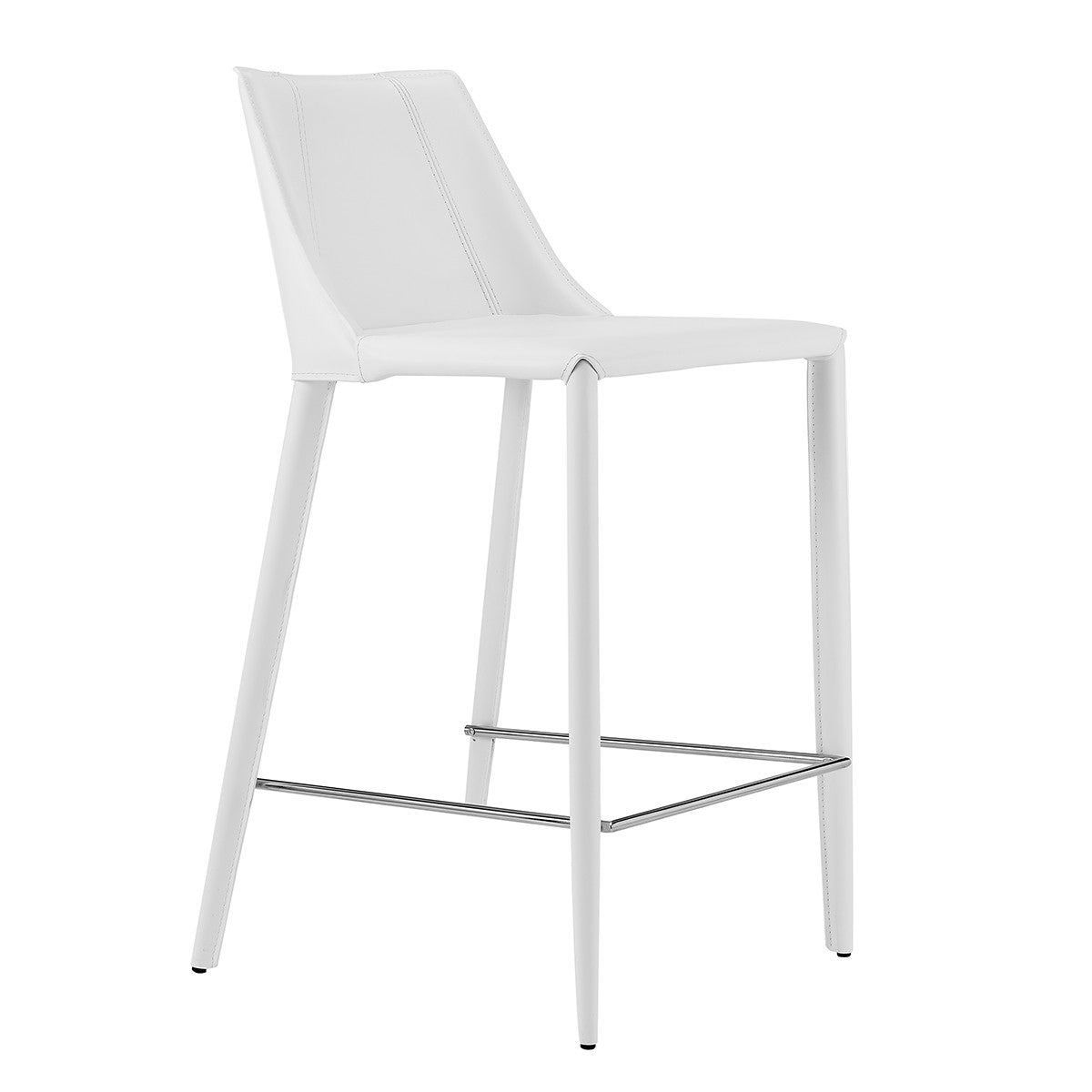 26" White Faux Leather And Steel Low Back Counter Height Bar Chair