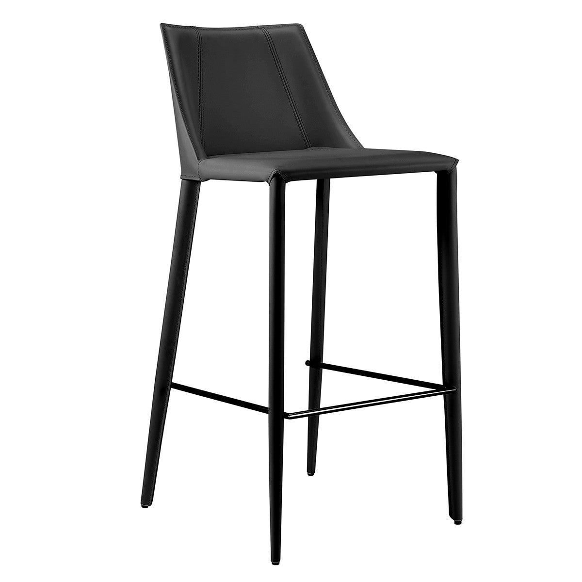 30" Black Faux Leather And Steel Low Back Bar Height Bar Chair