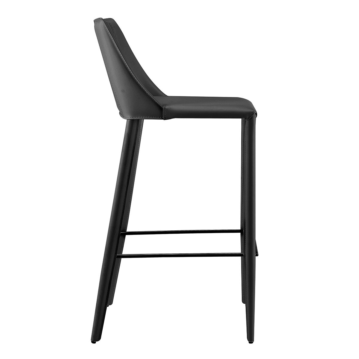 30" Black Faux Leather And Steel Low Back Bar Height Bar Chair