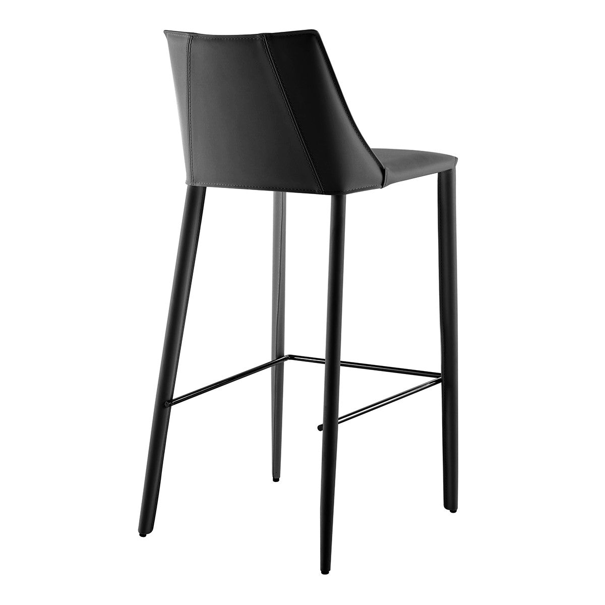 30" Black Faux Leather And Steel Low Back Bar Height Bar Chair