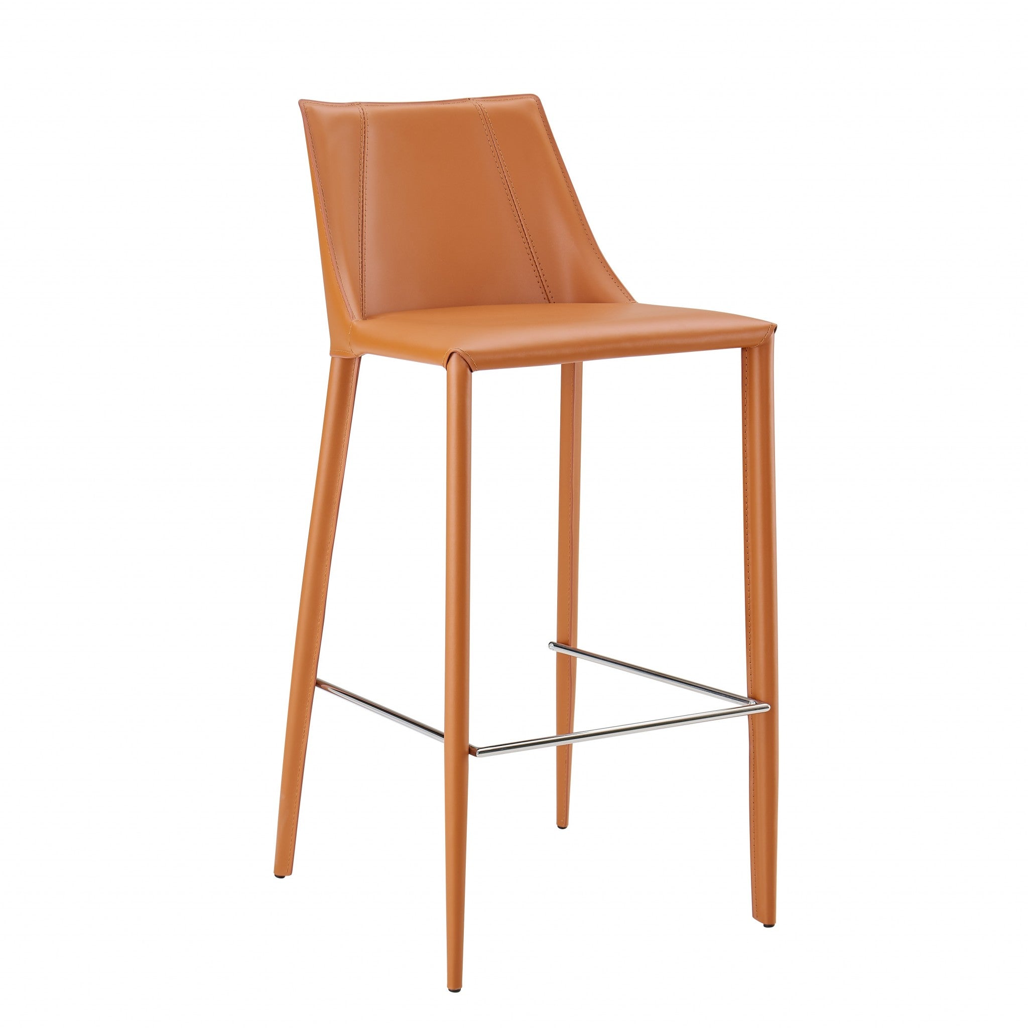 30" Terra Cotta Faux Leather And Steel Low Back Bar Height Bar Chair
