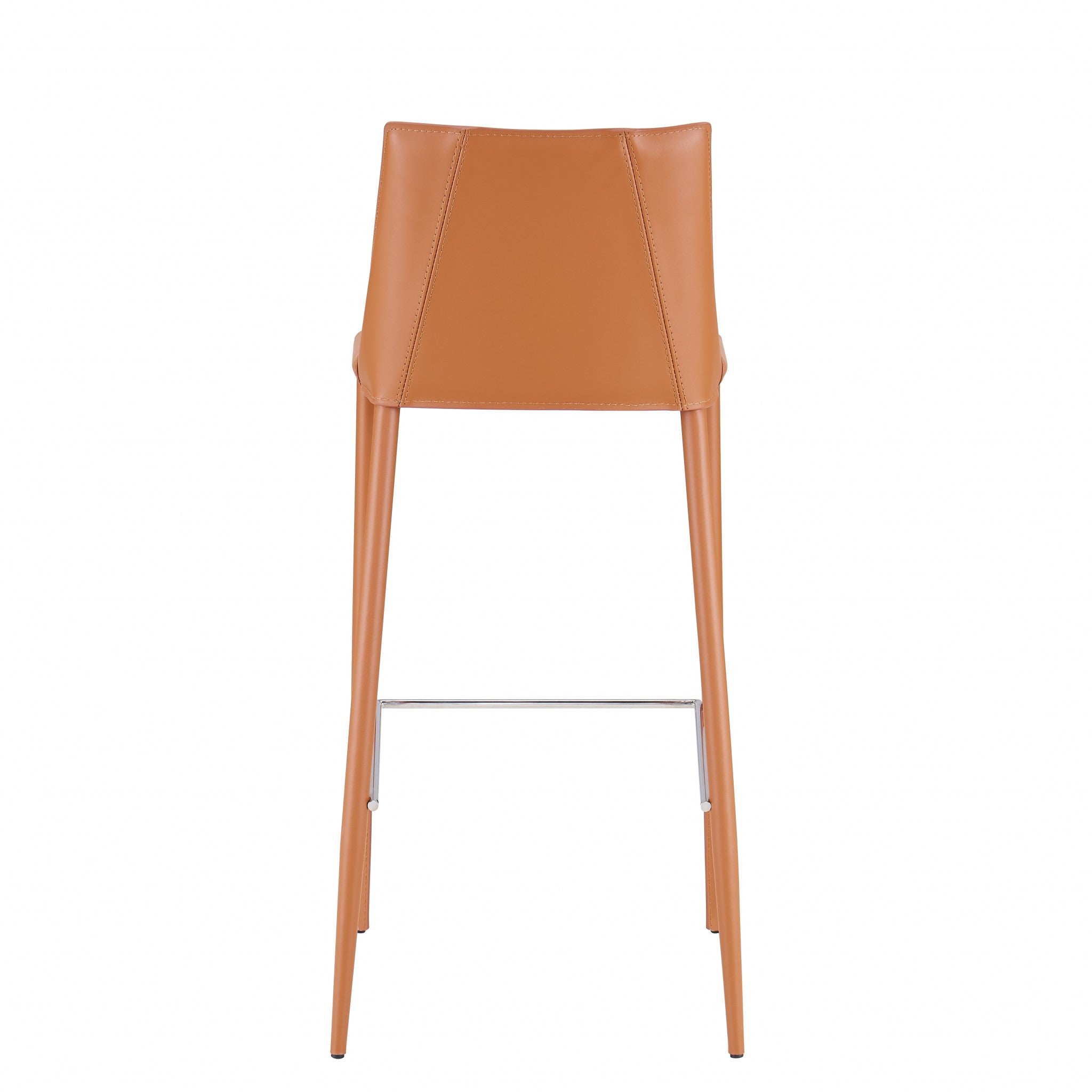 30" Terra Cotta Faux Leather And Steel Low Back Bar Height Bar Chair