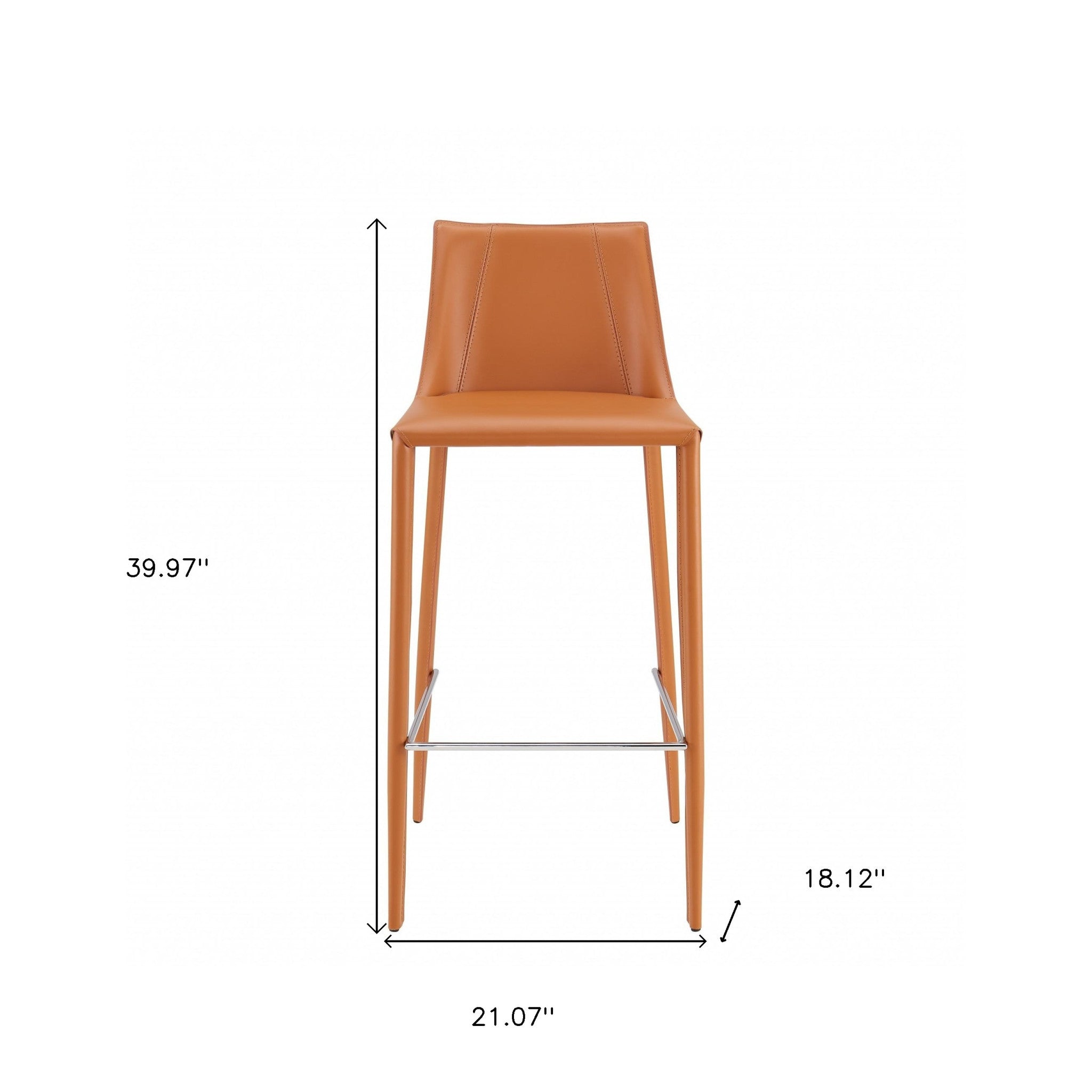 30" Terra Cotta Faux Leather And Steel Low Back Bar Height Bar Chair