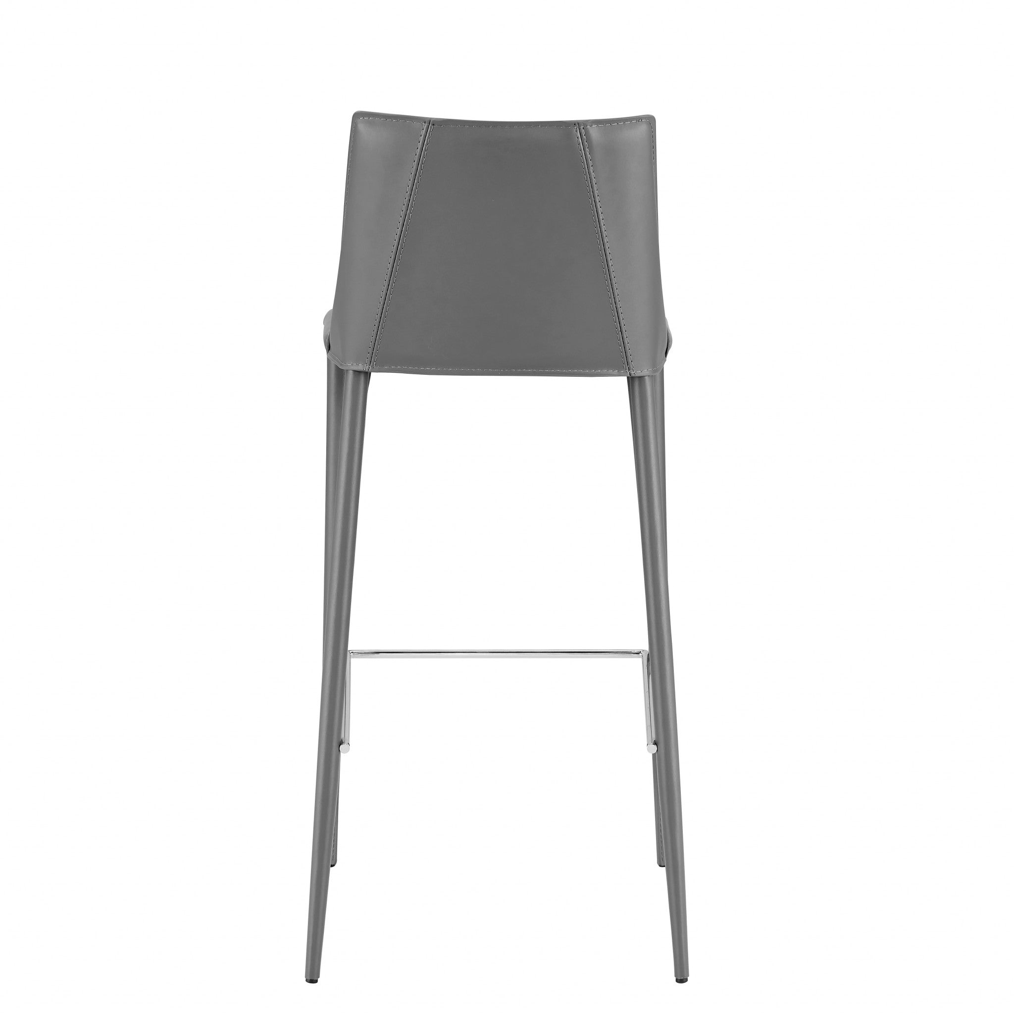 30" Gray Faux Leather And Steel Low Back Bar Height Bar Chair
