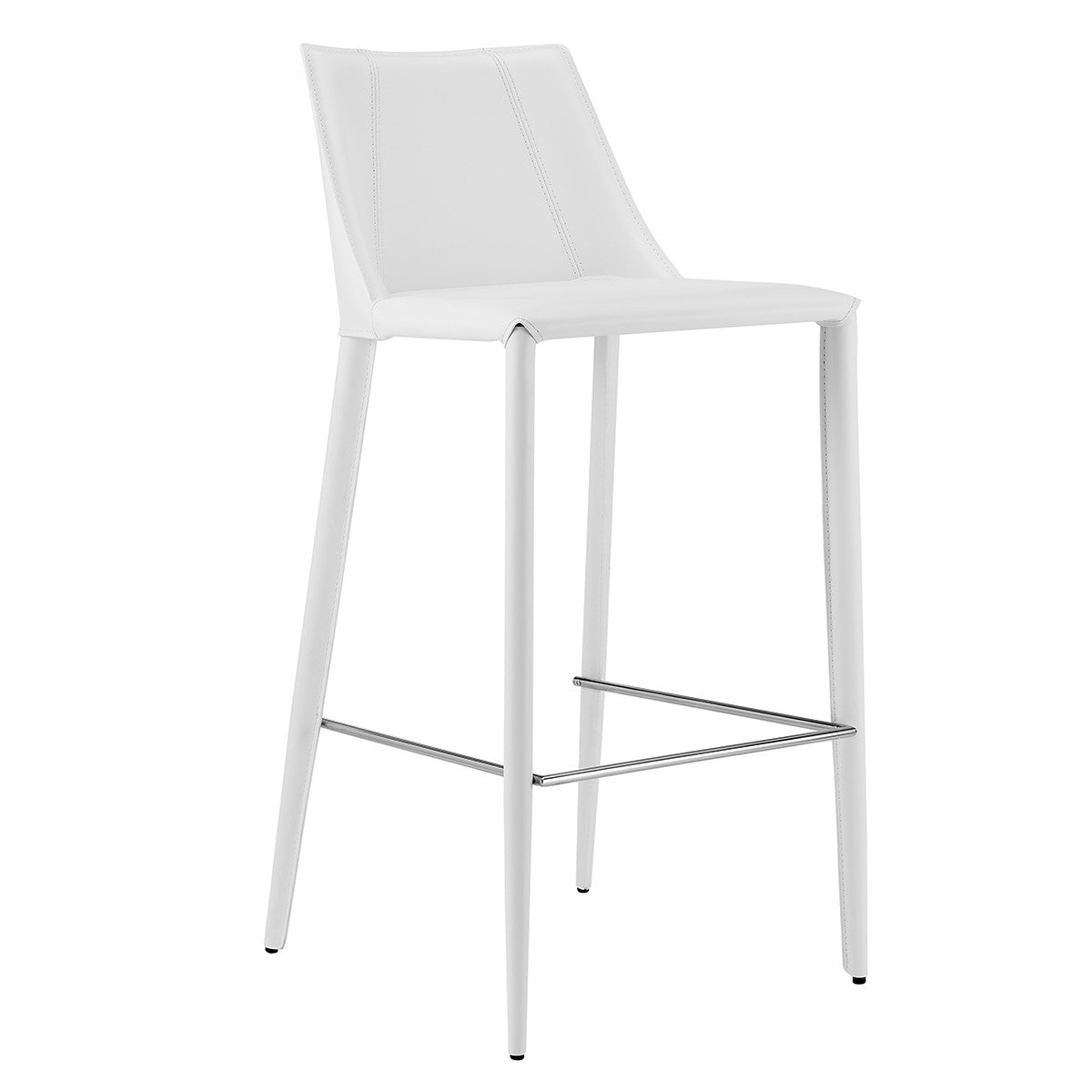 30" White Faux Leather And Steel Low Back Bar Height Bar Chair