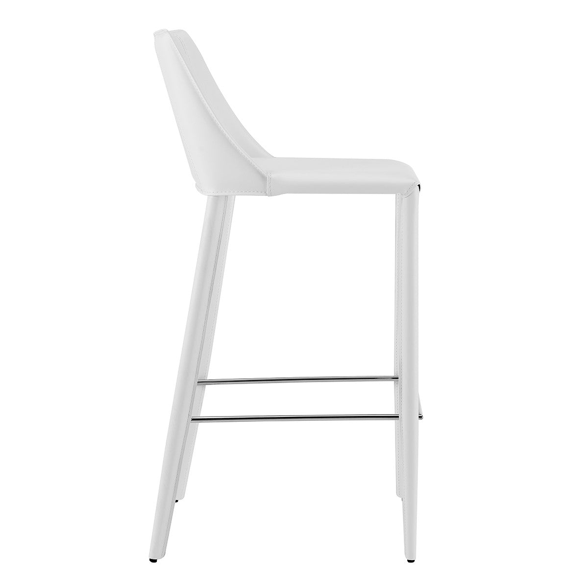 30" White Faux Leather And Steel Low Back Bar Height Bar Chair