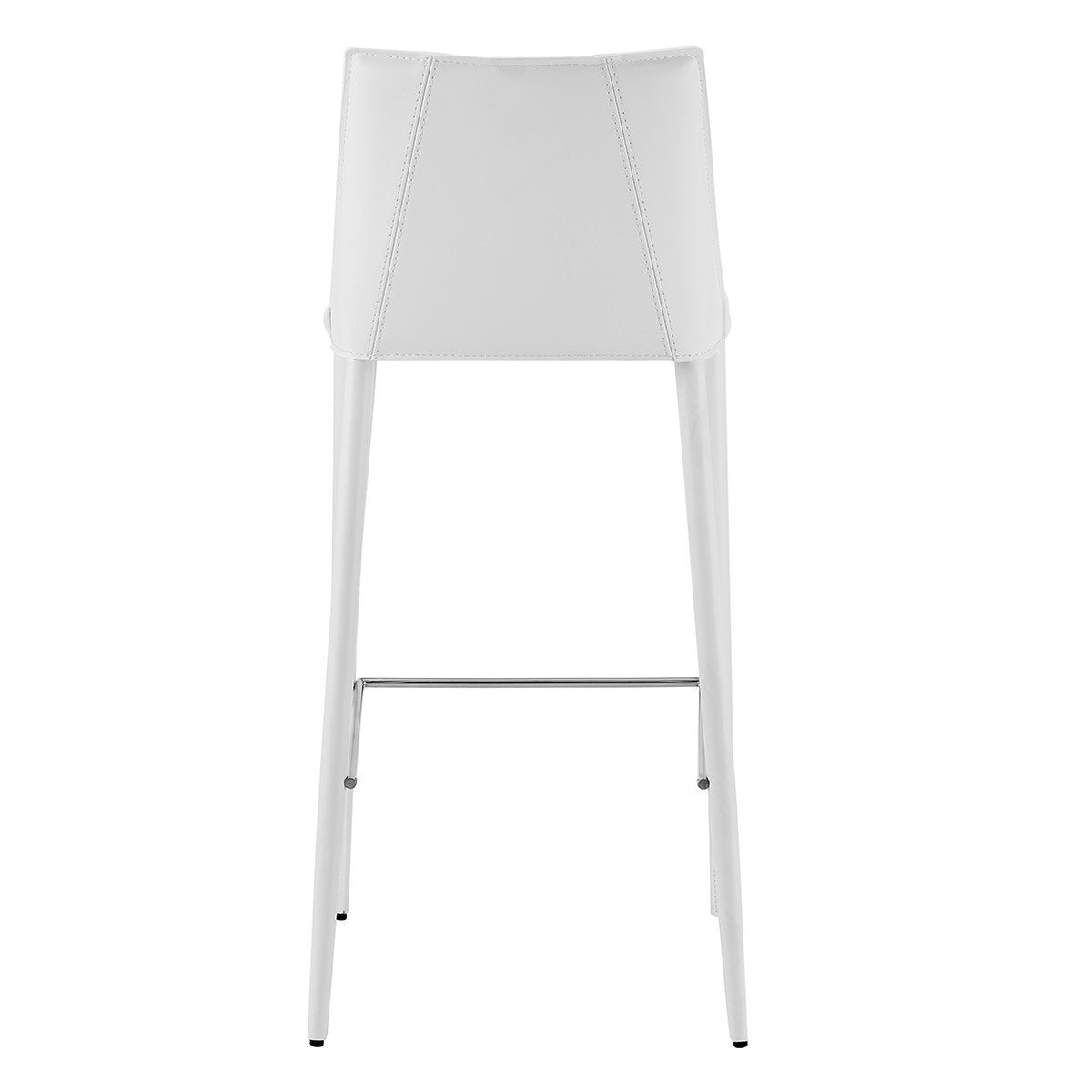 30" White Faux Leather And Steel Low Back Bar Height Bar Chair
