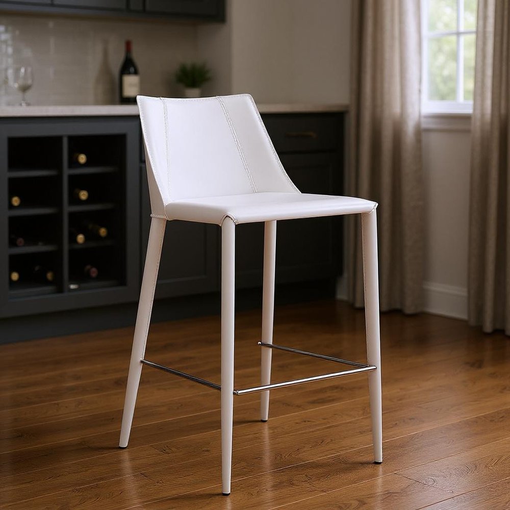 30" White Steel Low Back Bar Height Bar Chair