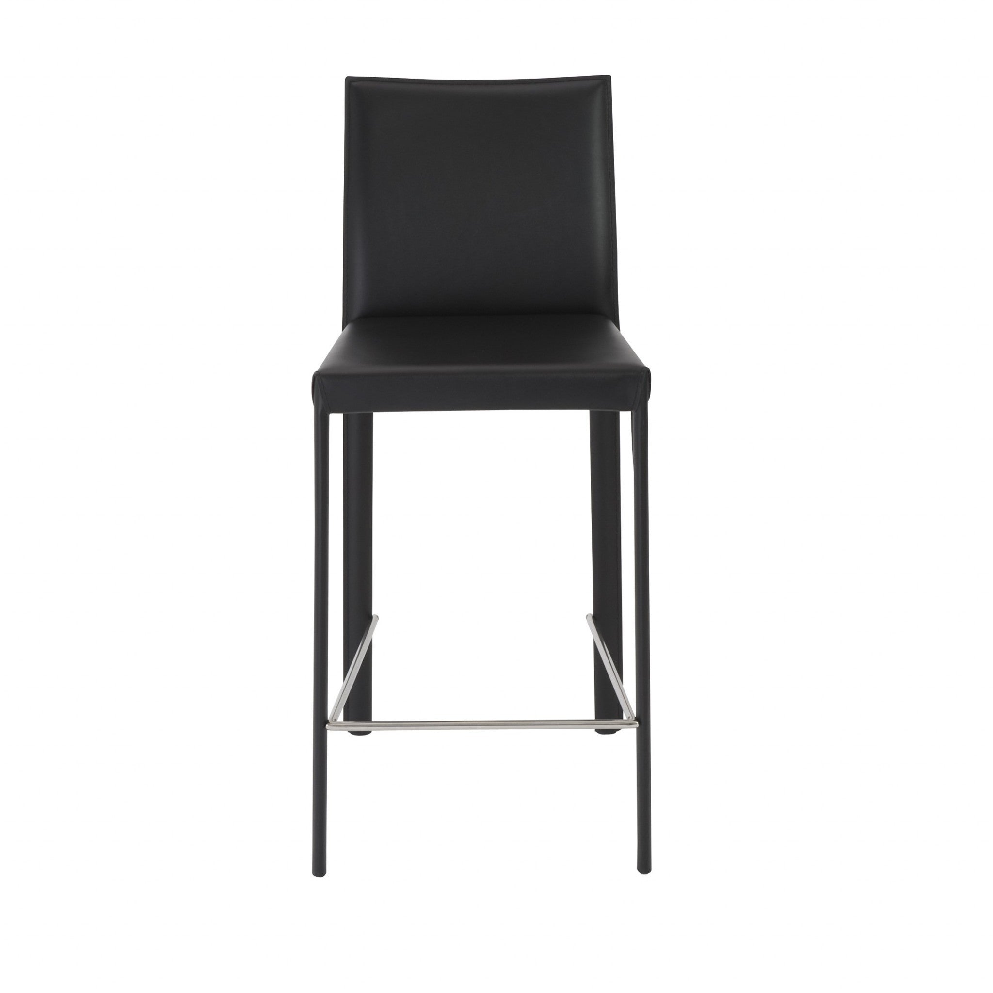 Set of Two 26" Black Faux Leather And Steel Low Back Counter Height Bar Chairs