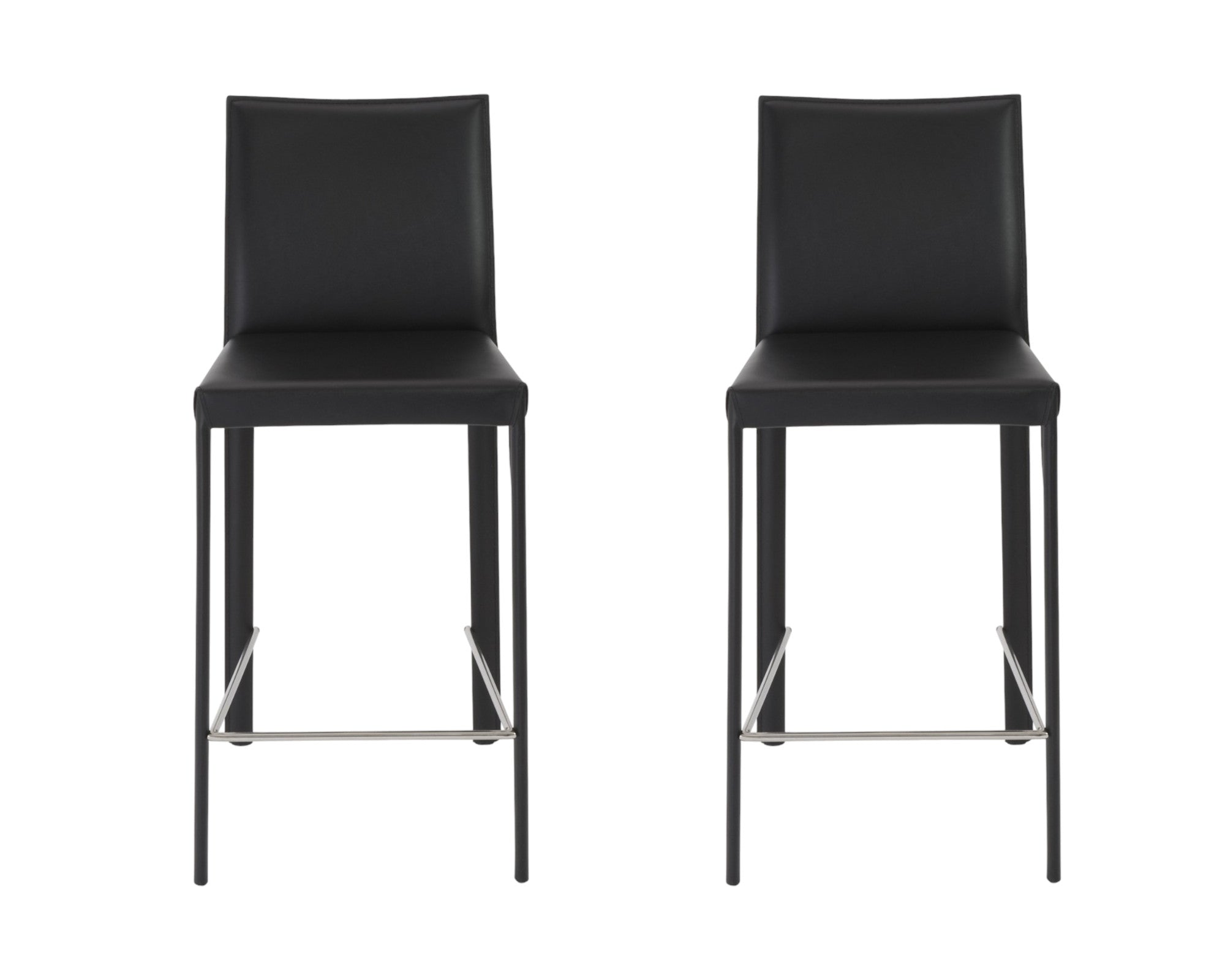 Set of Two 26" Black Faux Leather And Steel Low Back Counter Height Bar Chairs