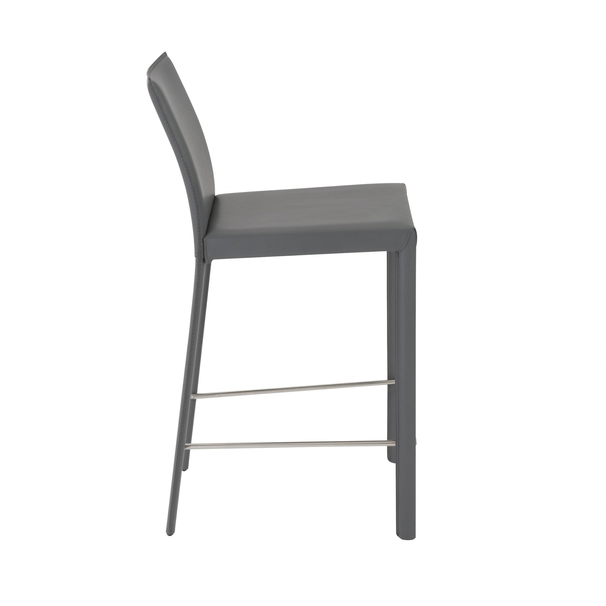 Set of Two 26" Gray Faux Leather And Steel Low Back Counter Height Bar Chairs