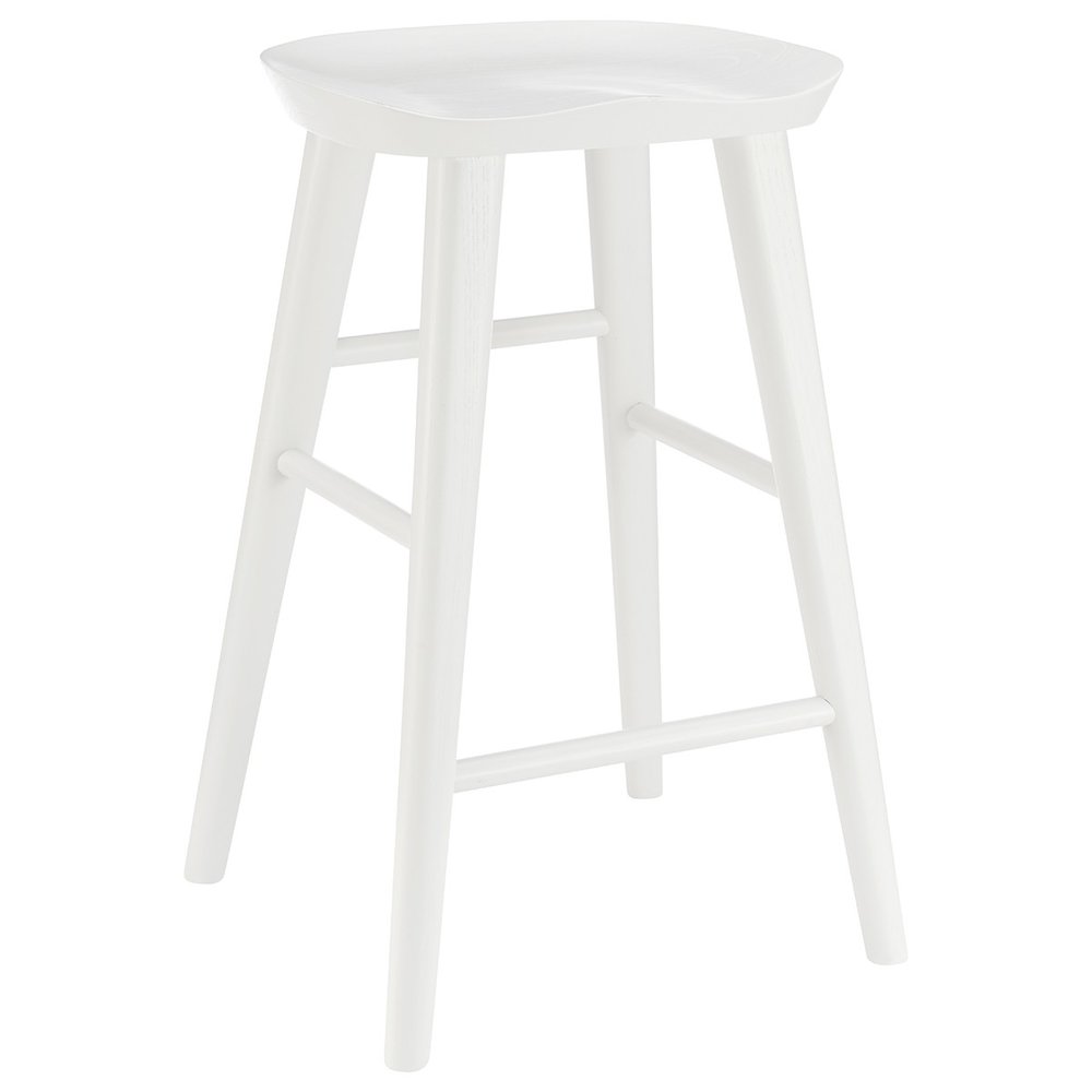 26" White Solid Wood Backless Counter Height Bar Chair