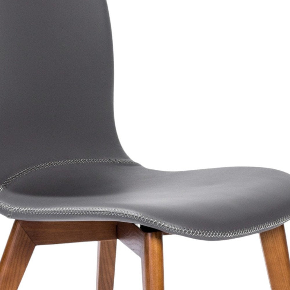 Set of Two Gray and Brown Upholstered Faux Leather Dining Side Chairs