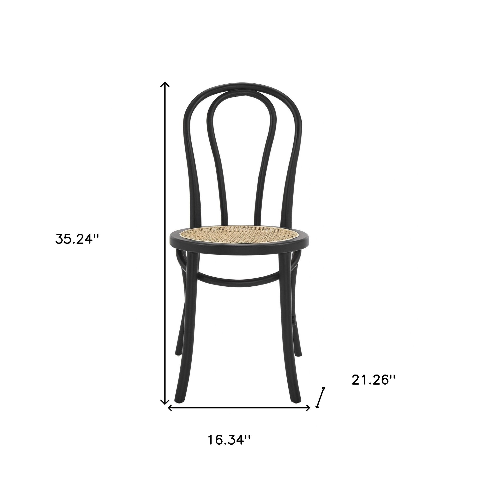 Set of Two Black and Natural Solid Wood And Rattan Curved Back Dining Side Chairs