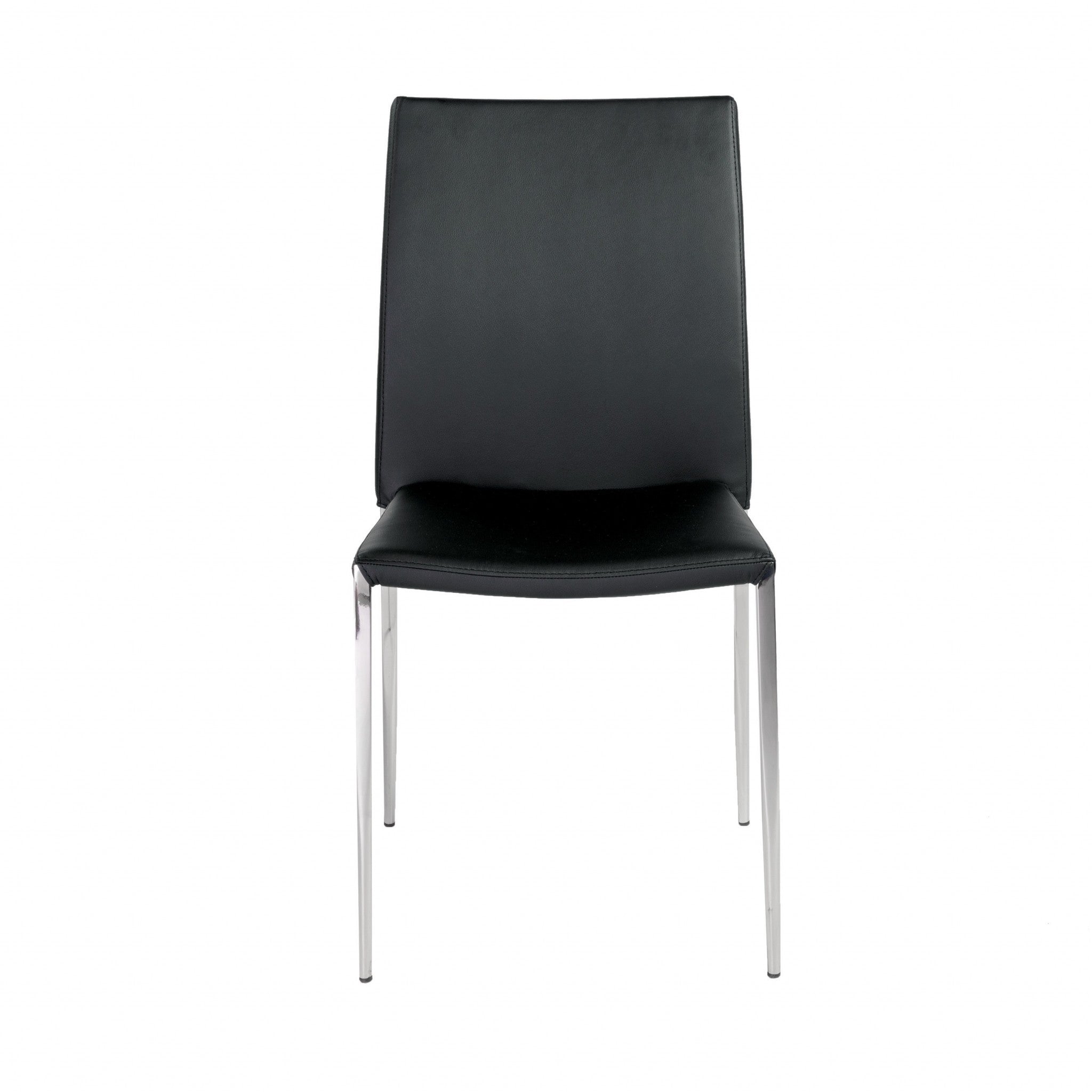 Set of Two Black and Silver Upholstered Faux Leather Dining Side Chairs