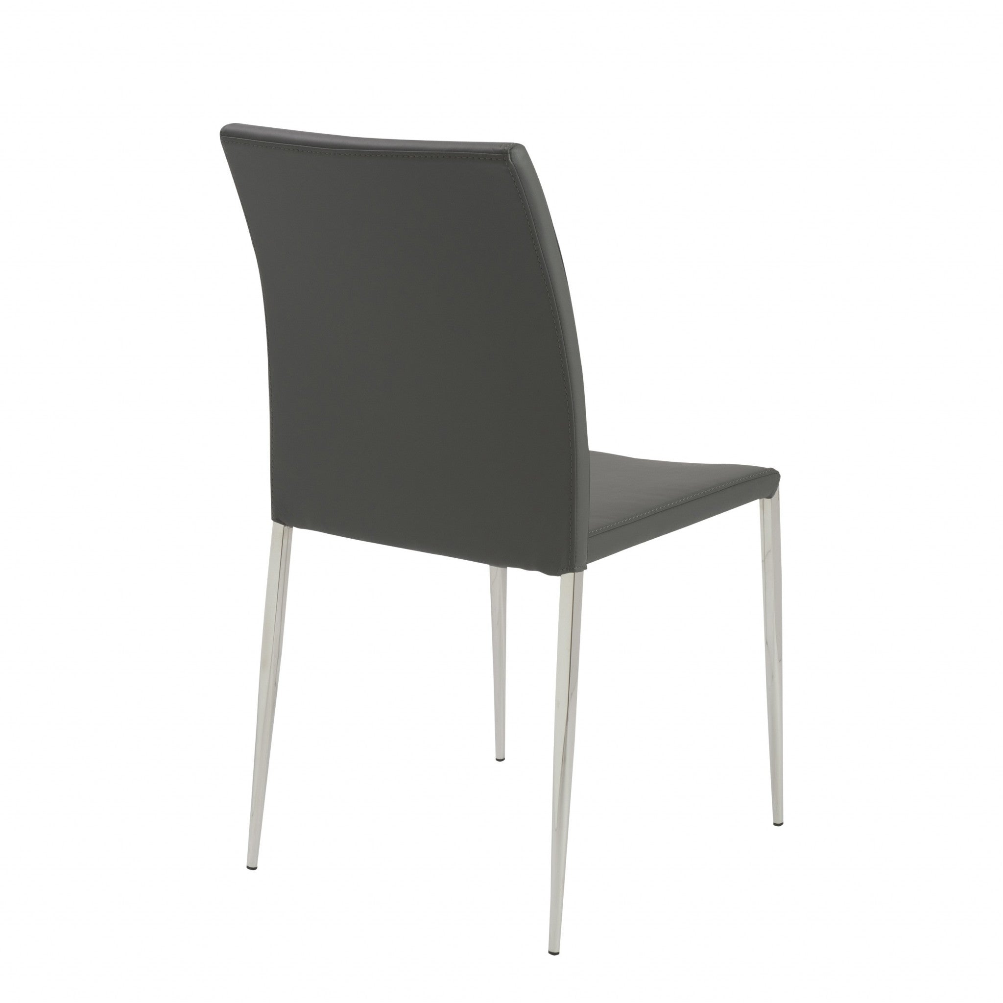 Set of Two Gray and Silver Upholstered Leather Dining Side Chairs