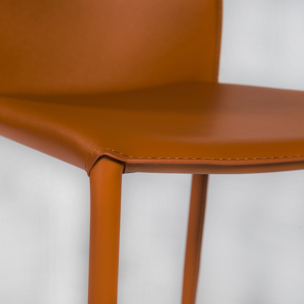 Set of Two Terra Cotta Upholstered Leather Dining Side Chairs