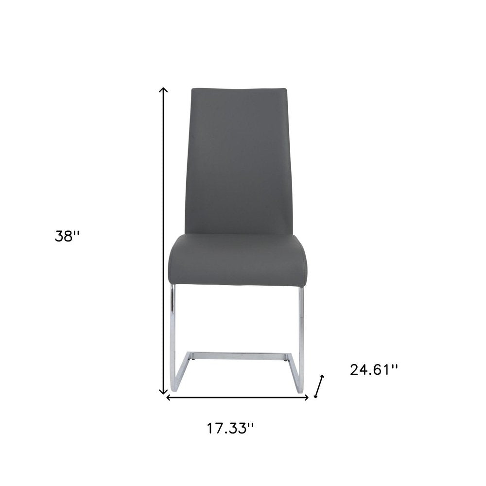 Set of Four Gray and Silver Upholstered Leather Dining Side Chairs