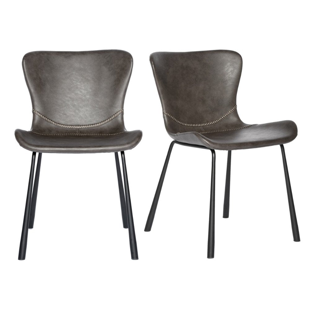 Set of Two Gray and Silver Upholstered Leather Dining Side Chairs