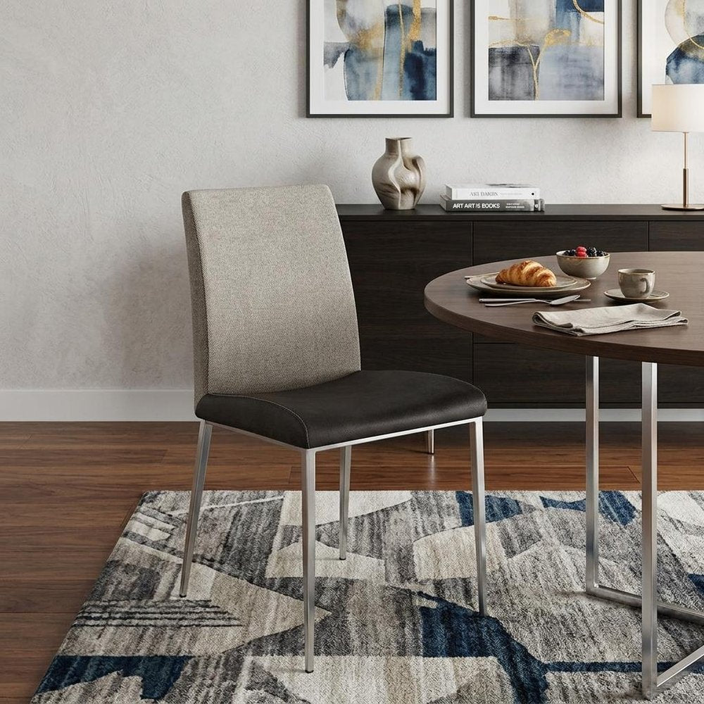 Set of Two Light Gray And Silver Upholstered Fabric Dining Side Chairs