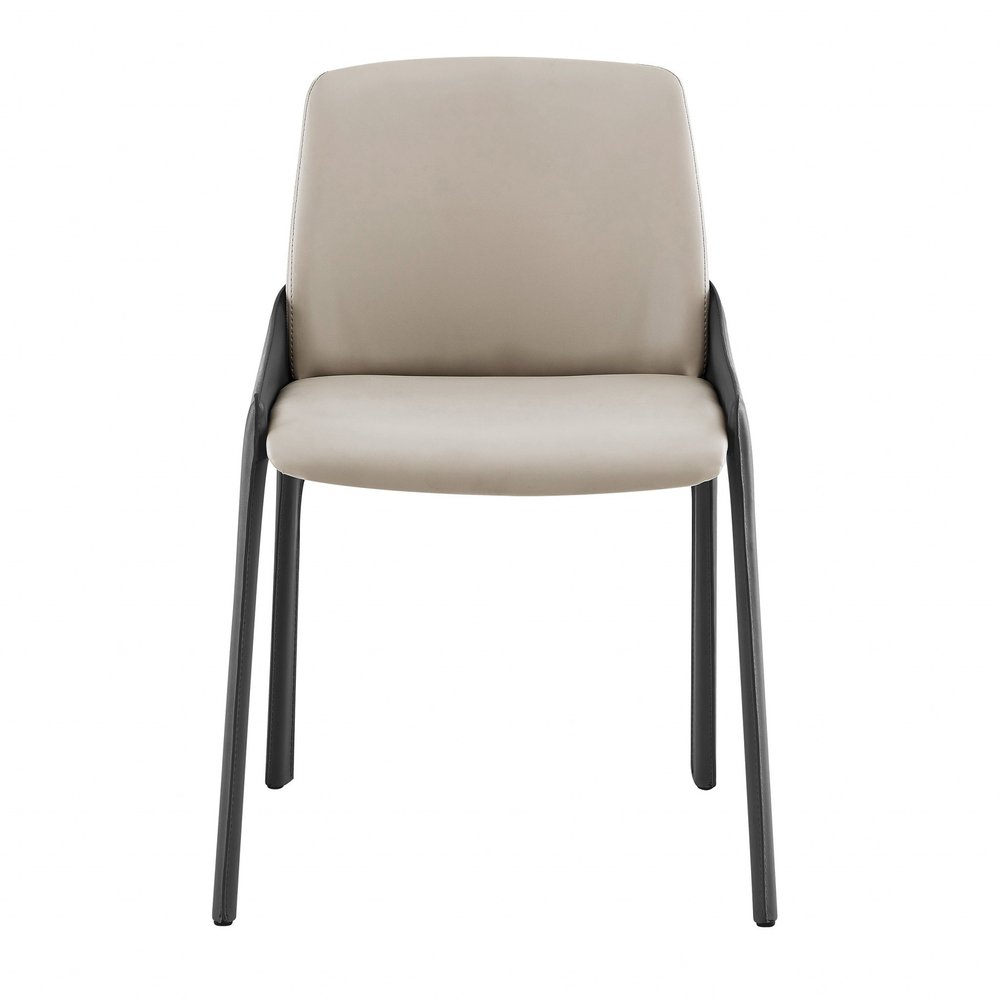 Set of Two Gray and Black Upholstered Leather Dining Side Chairs