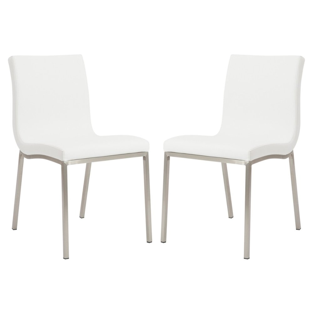 Set of Two Minimalist White Faux Faux Leather Chairs