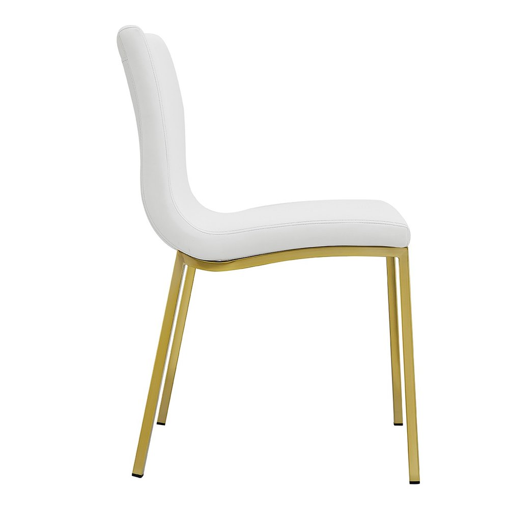 Set of Two White and Gold Upholstered Leather Dining Side Chairs
