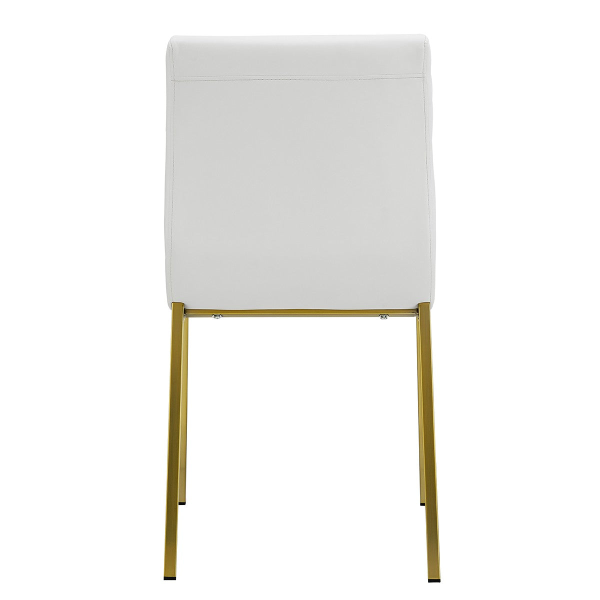 Set of Two White and Gold Upholstered Leather Dining Side Chairs