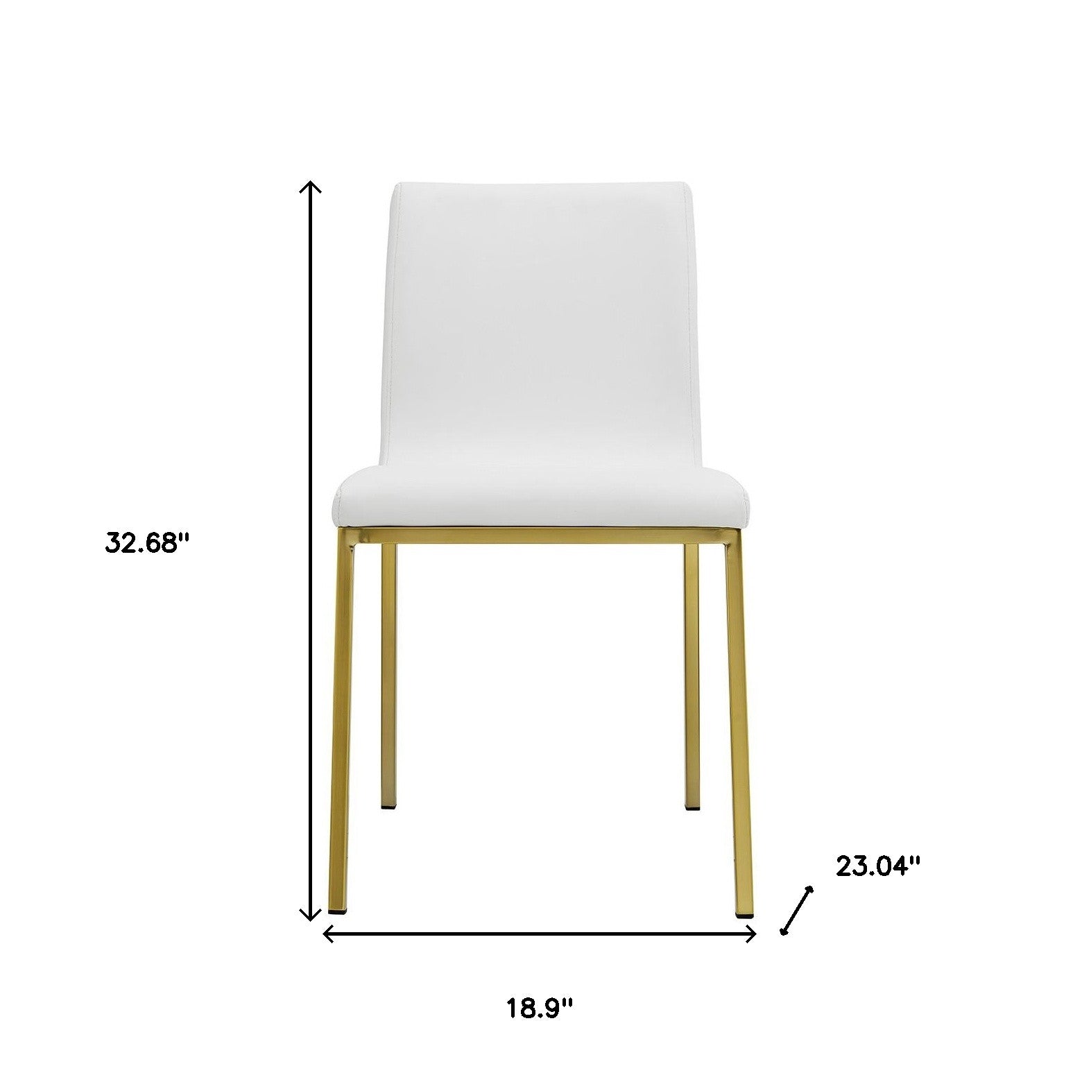 Set of Two White and Gold Upholstered Leather Dining Side Chairs