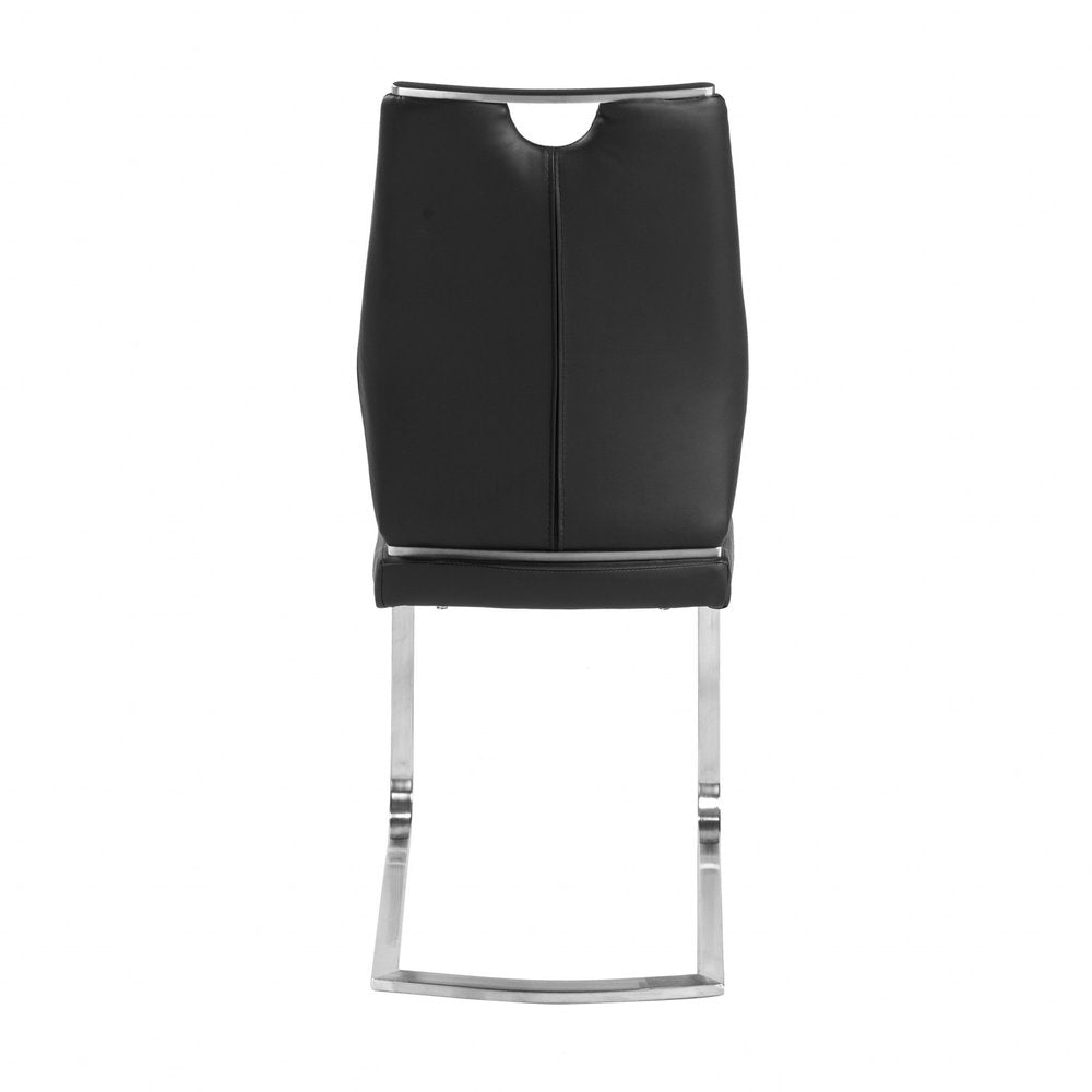 Set of Two Black and Silver Upholstered Leather Dining Side Chairs