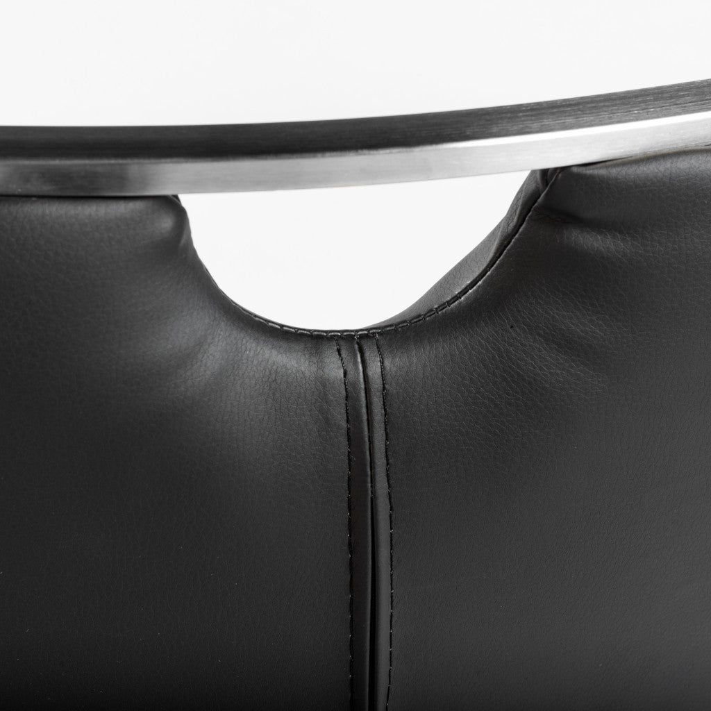 Set of Two Black and Silver Upholstered Leather Dining Side Chairs