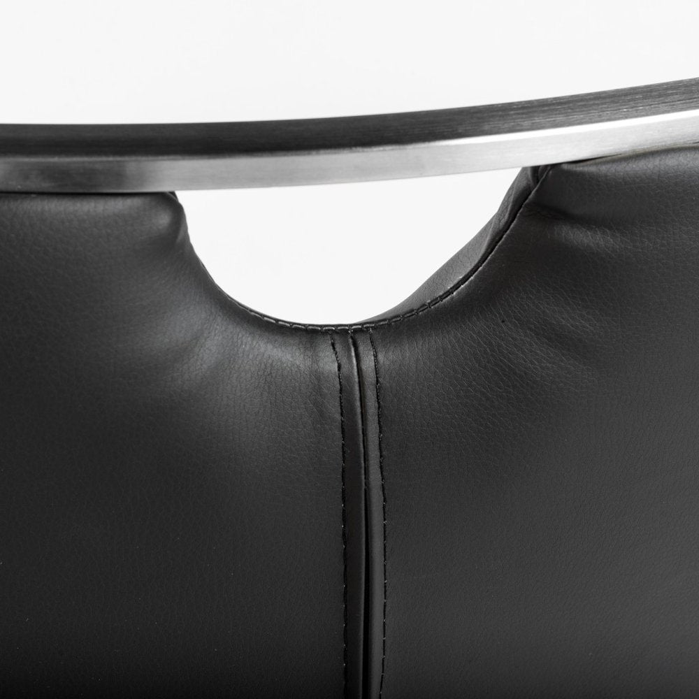 Set of Two Black and Silver Upholstered Leather Dining Side Chairs