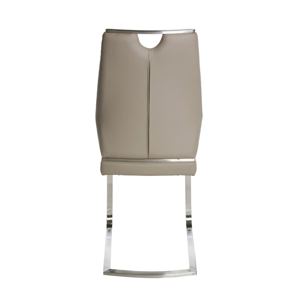 Set of Two Taupe and Silver Upholstered Leather Dining Side Chairs