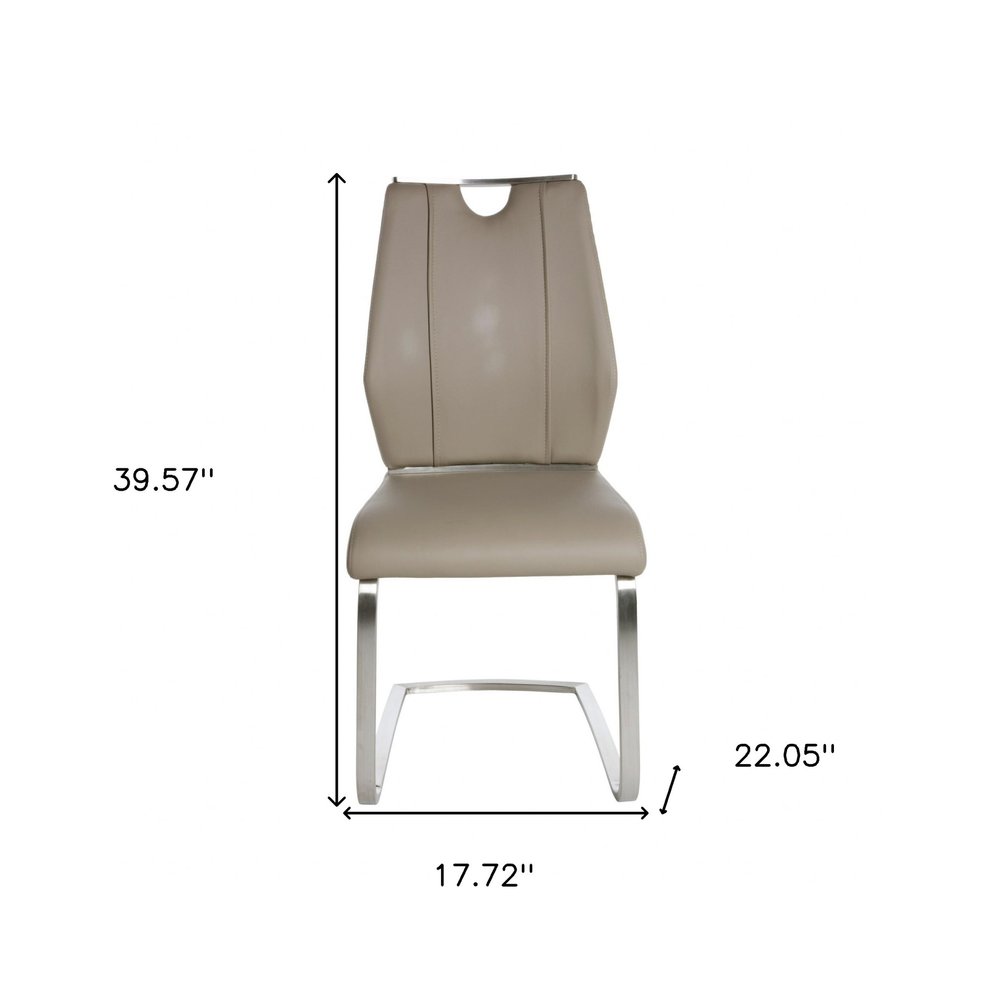 Set of Two Taupe and Silver Upholstered Leather Dining Side Chairs