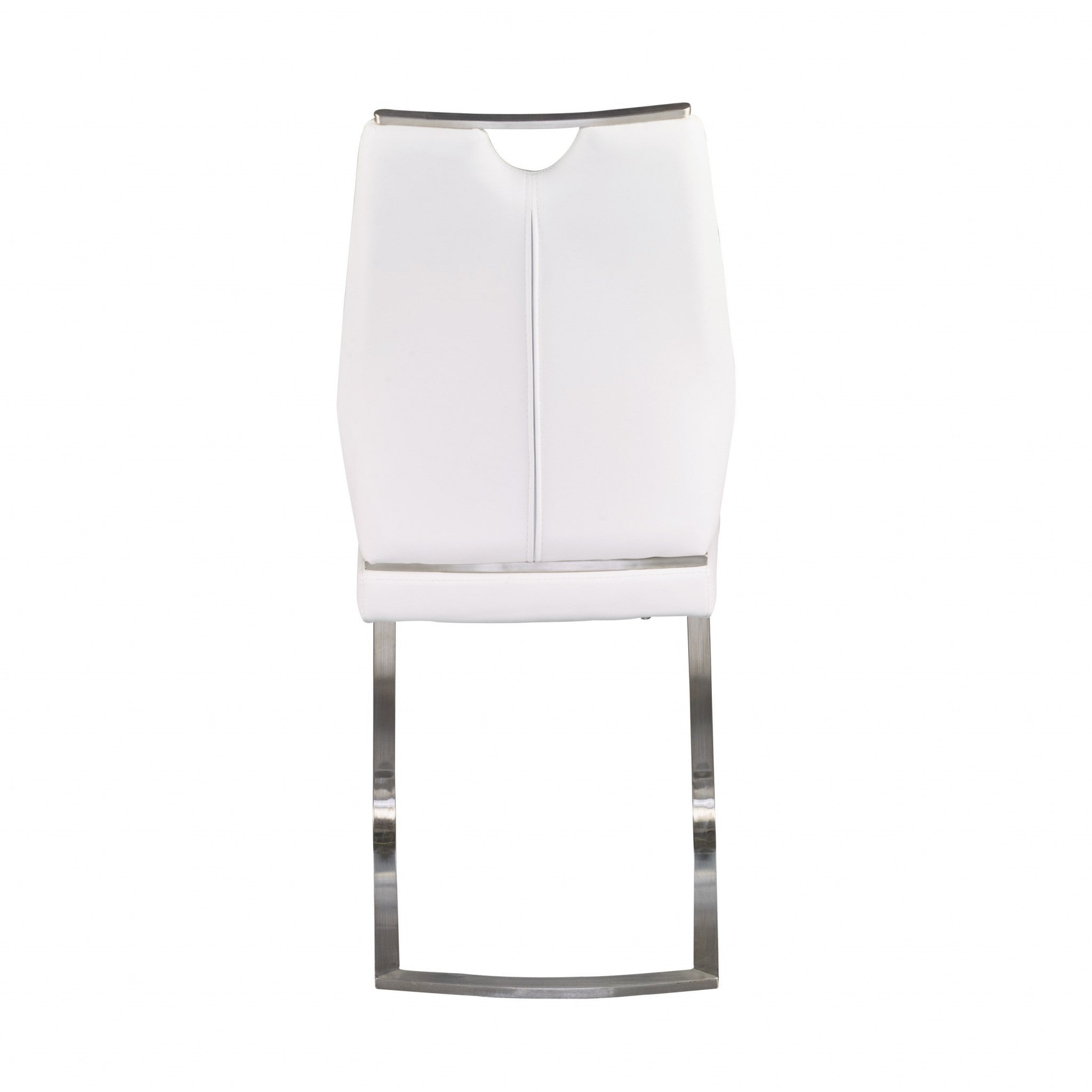 Set of Two White and Silver Upholstered Leather Dining Side Chairs