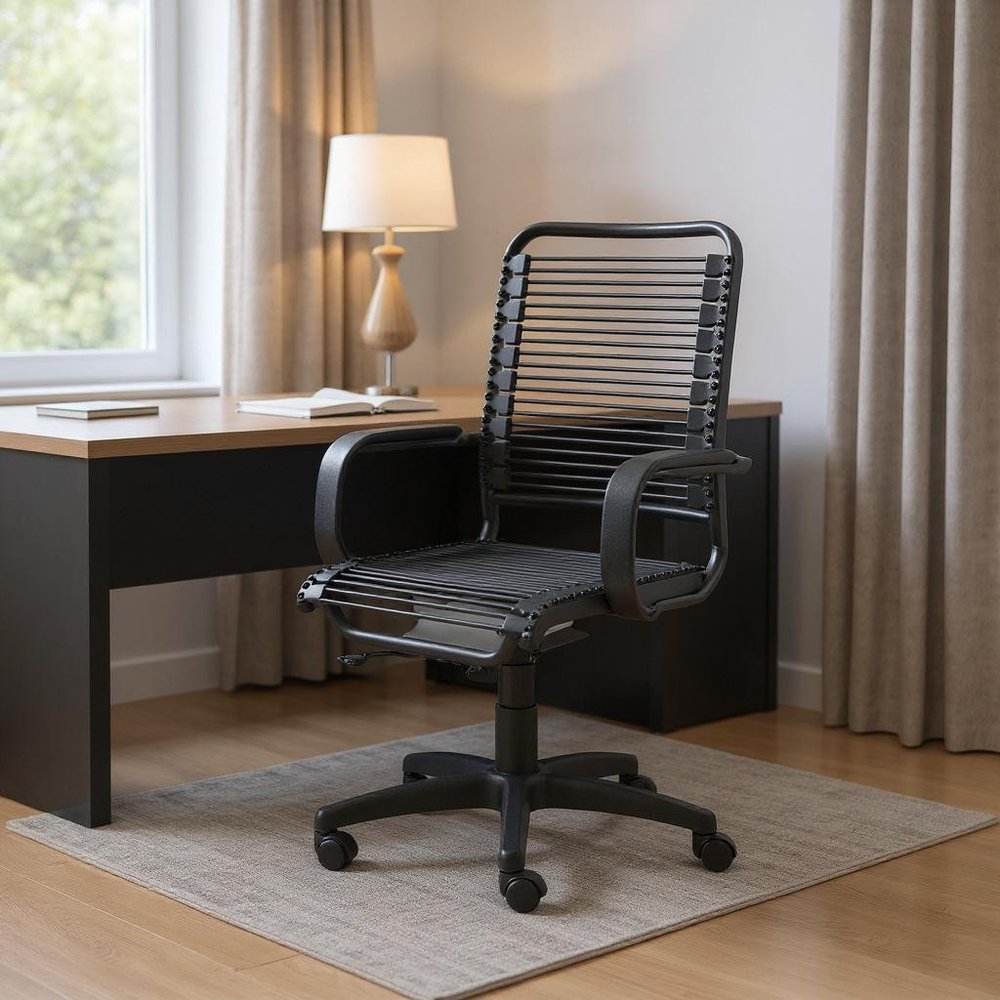 Black Swivel Adjustable Task Chair Bungee Back Steel Frame