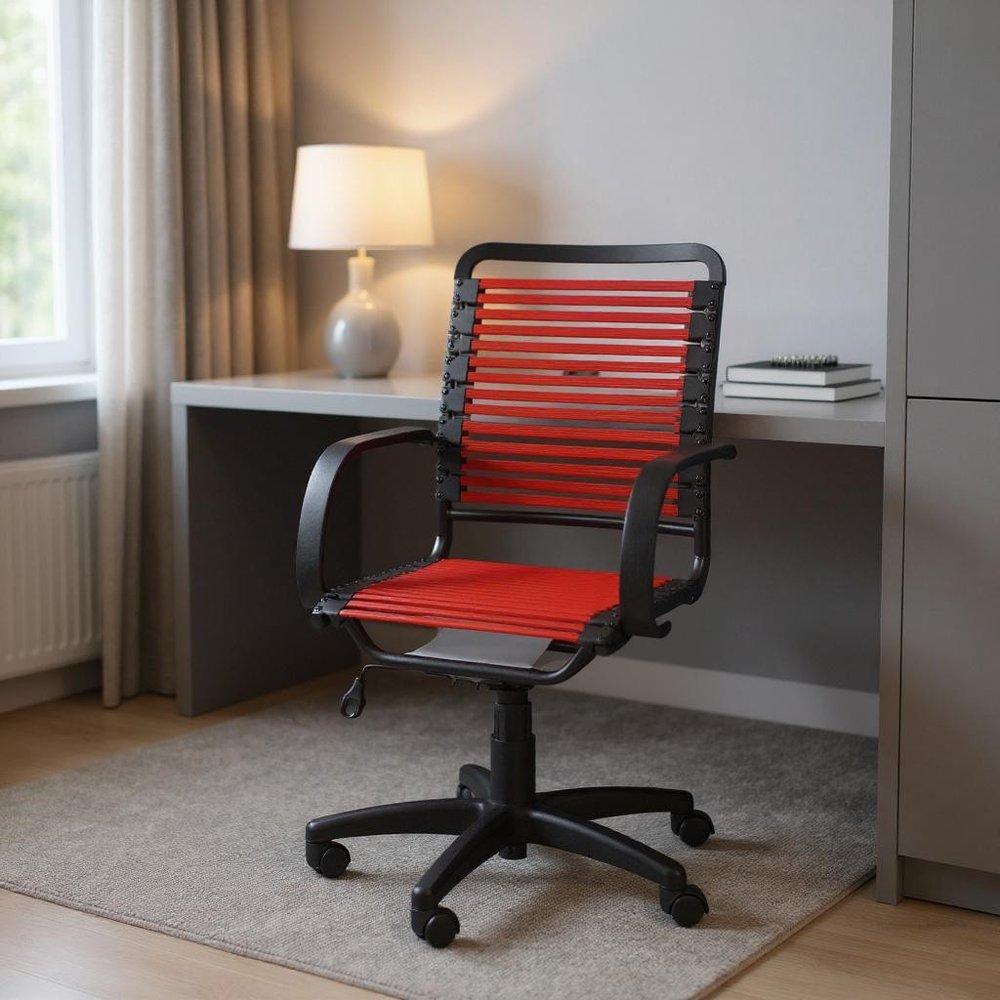 Red and Black Adjustable Swivel Bungee Rolling Office Chair
