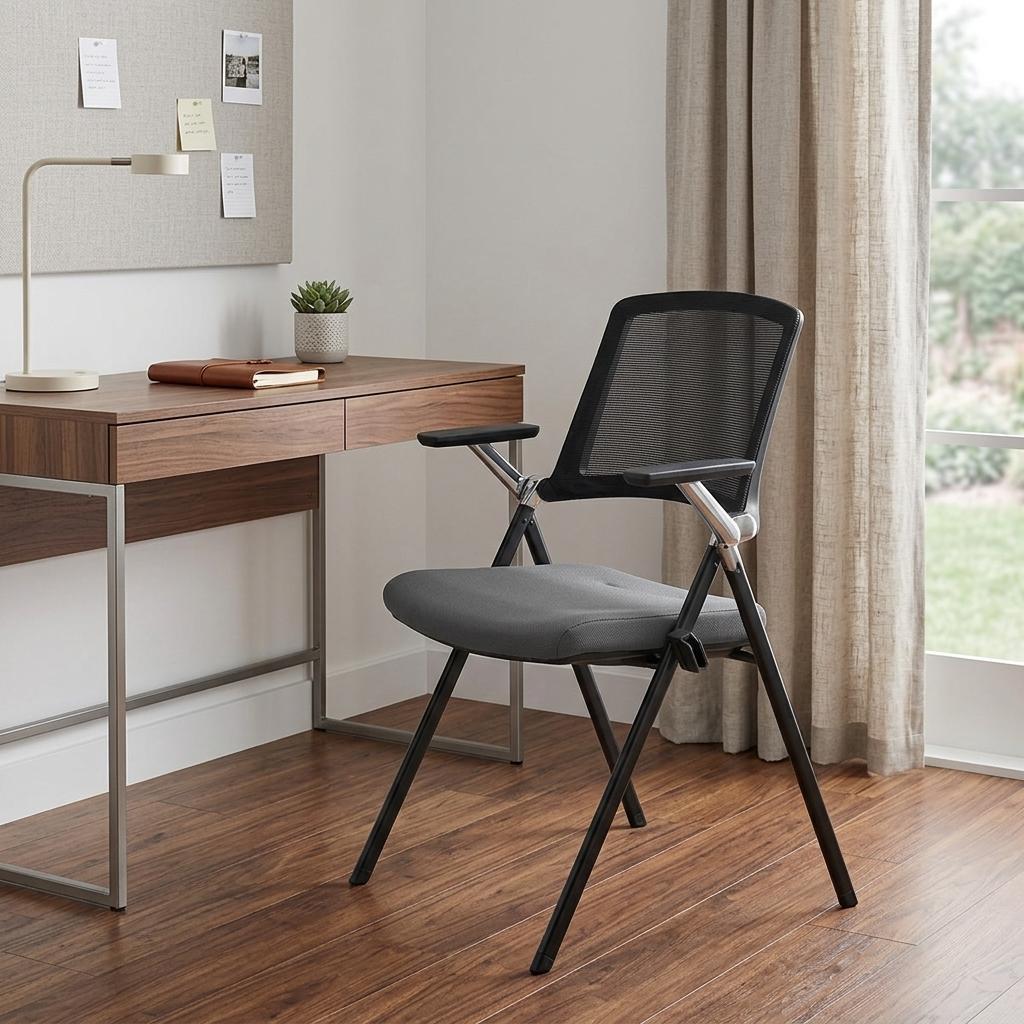 Set of Two Black Gray and Black Mesh Conference Office Chair