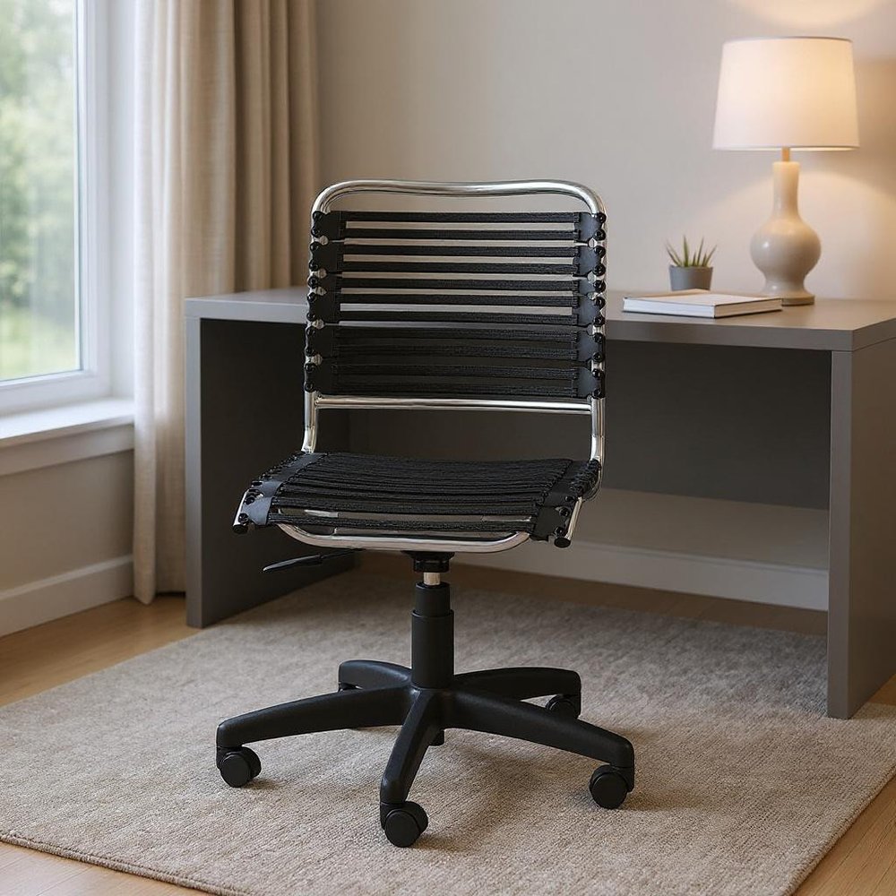 Black and Silver Adjustable Swivel Bungee Rolling Office Chair