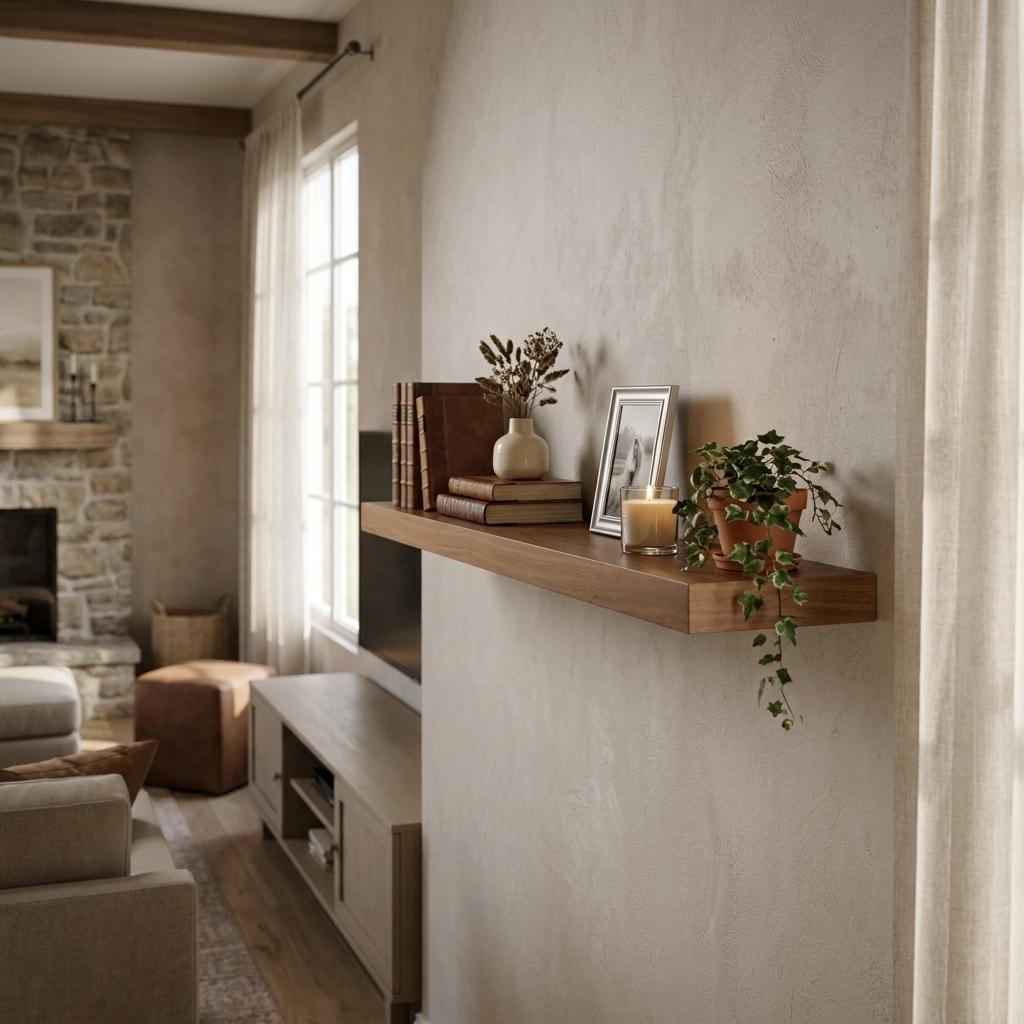 43" Brown Wooden Wall Mounted Floating Shelf