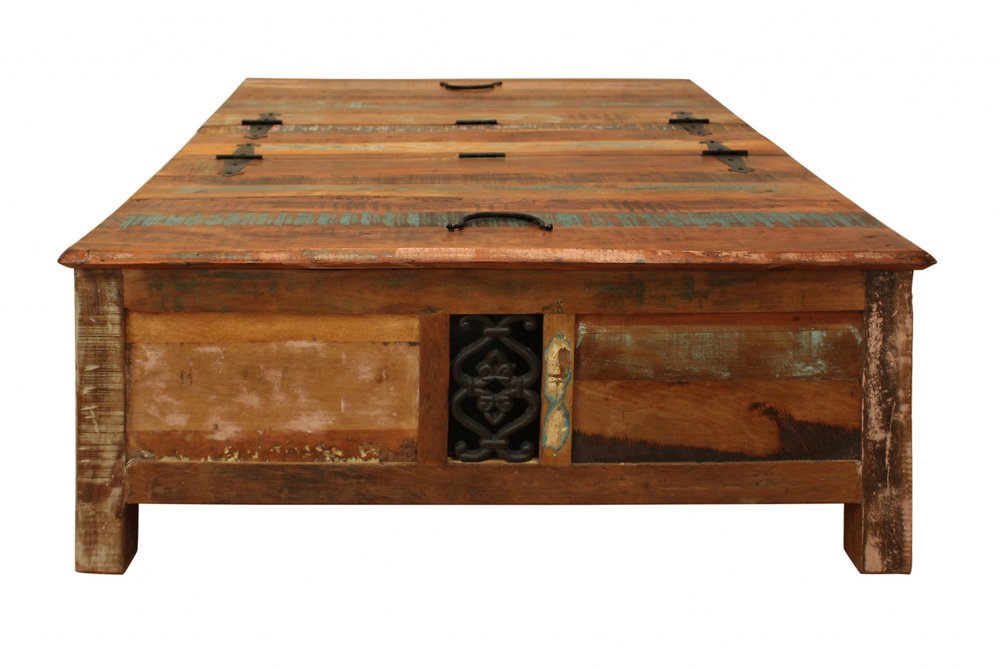 60" Green and Brown Solid Wood Distressed Lift Top Solid Coffee Table