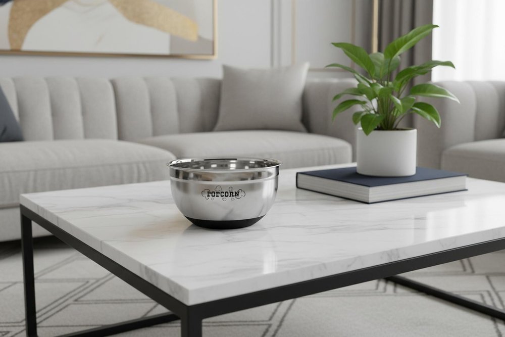 Sleek Stainless Steel Popcorn Serving Bowl